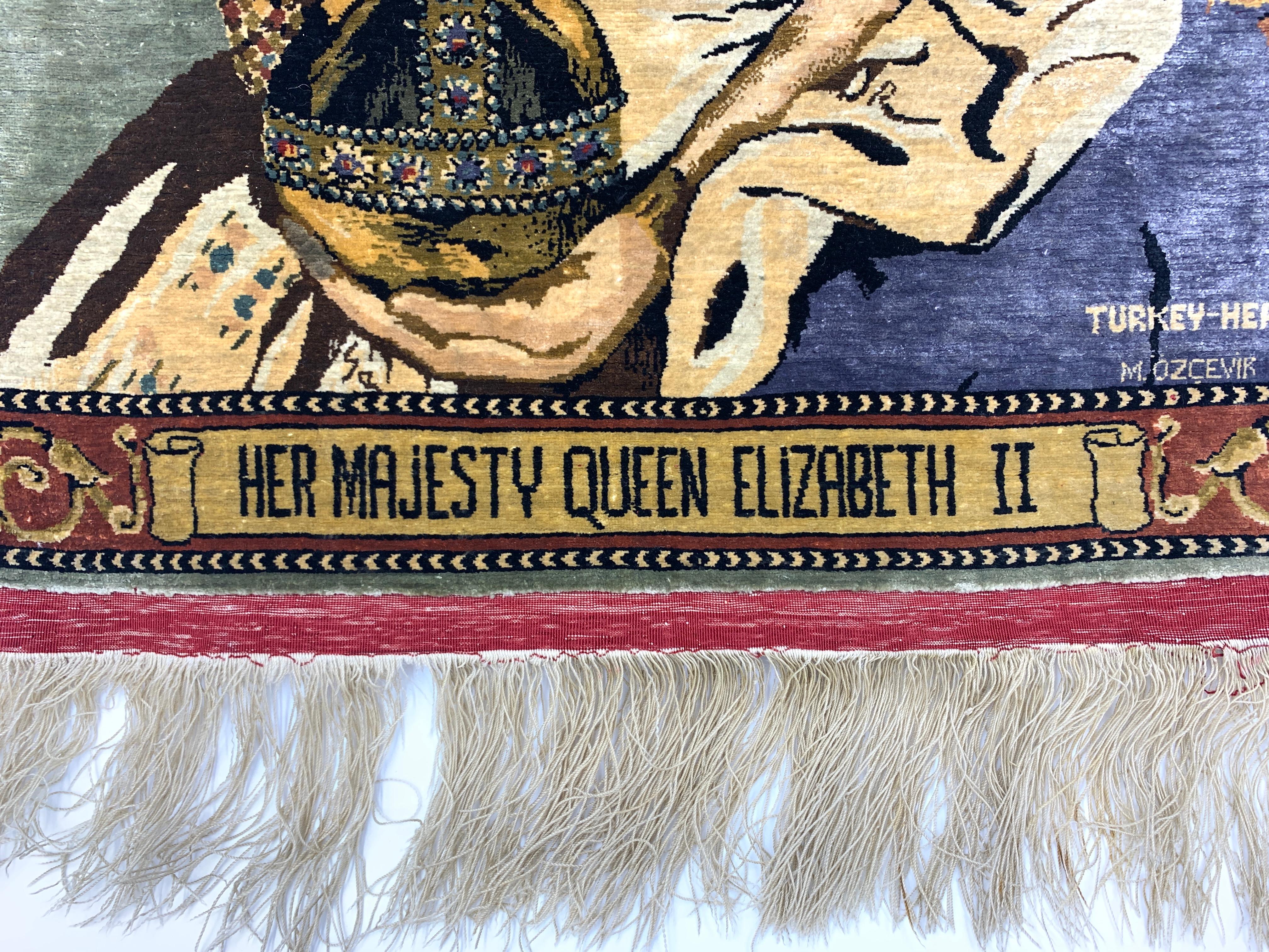 Silk Hereke Ozipek Rug Depicts Queen Elizabeth 4