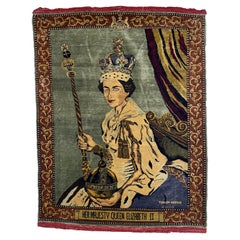 Silk Hereke Ozipek Rug Depicts Queen Elizabeth
