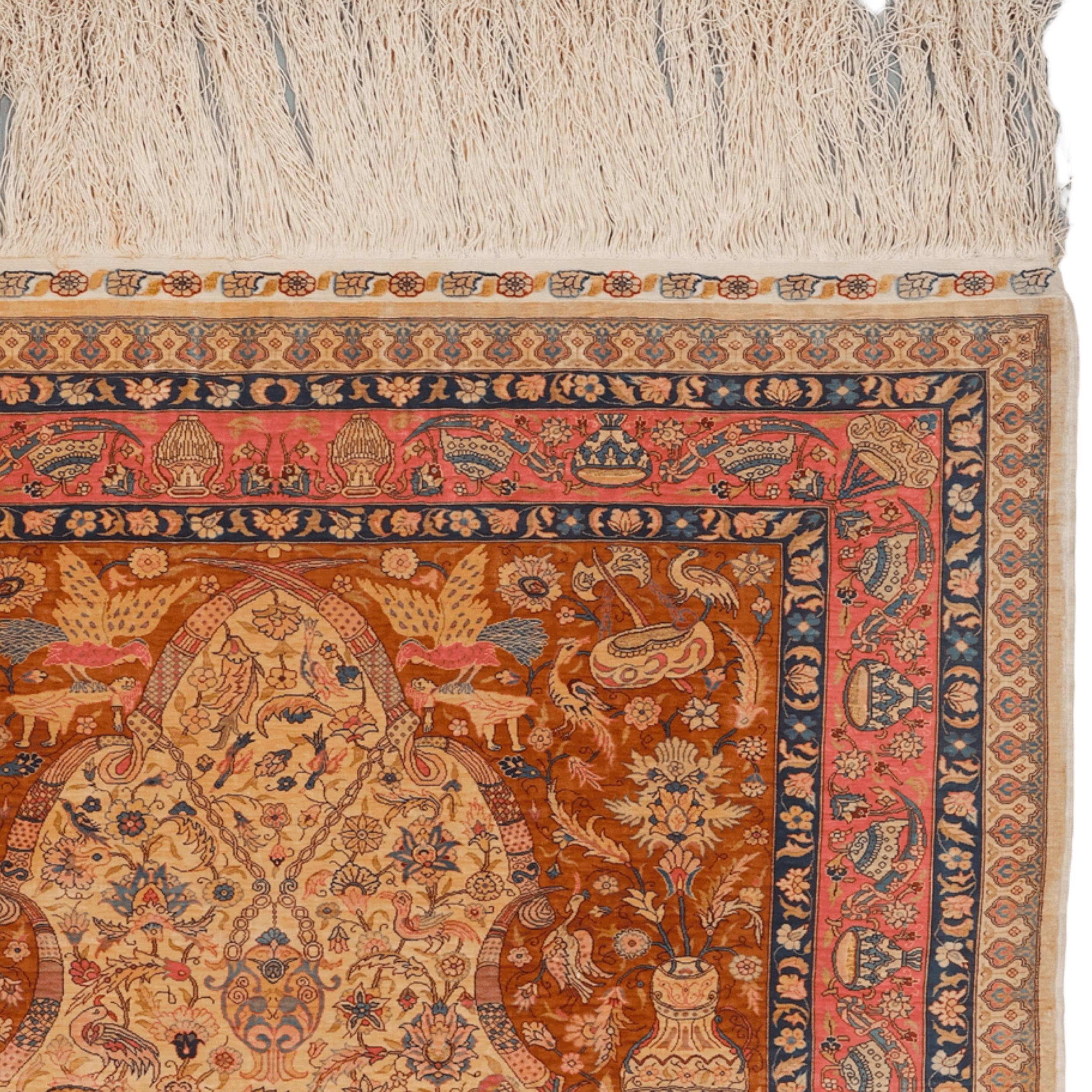 Noué à la main Tapis de prière en soie Hereke en vente