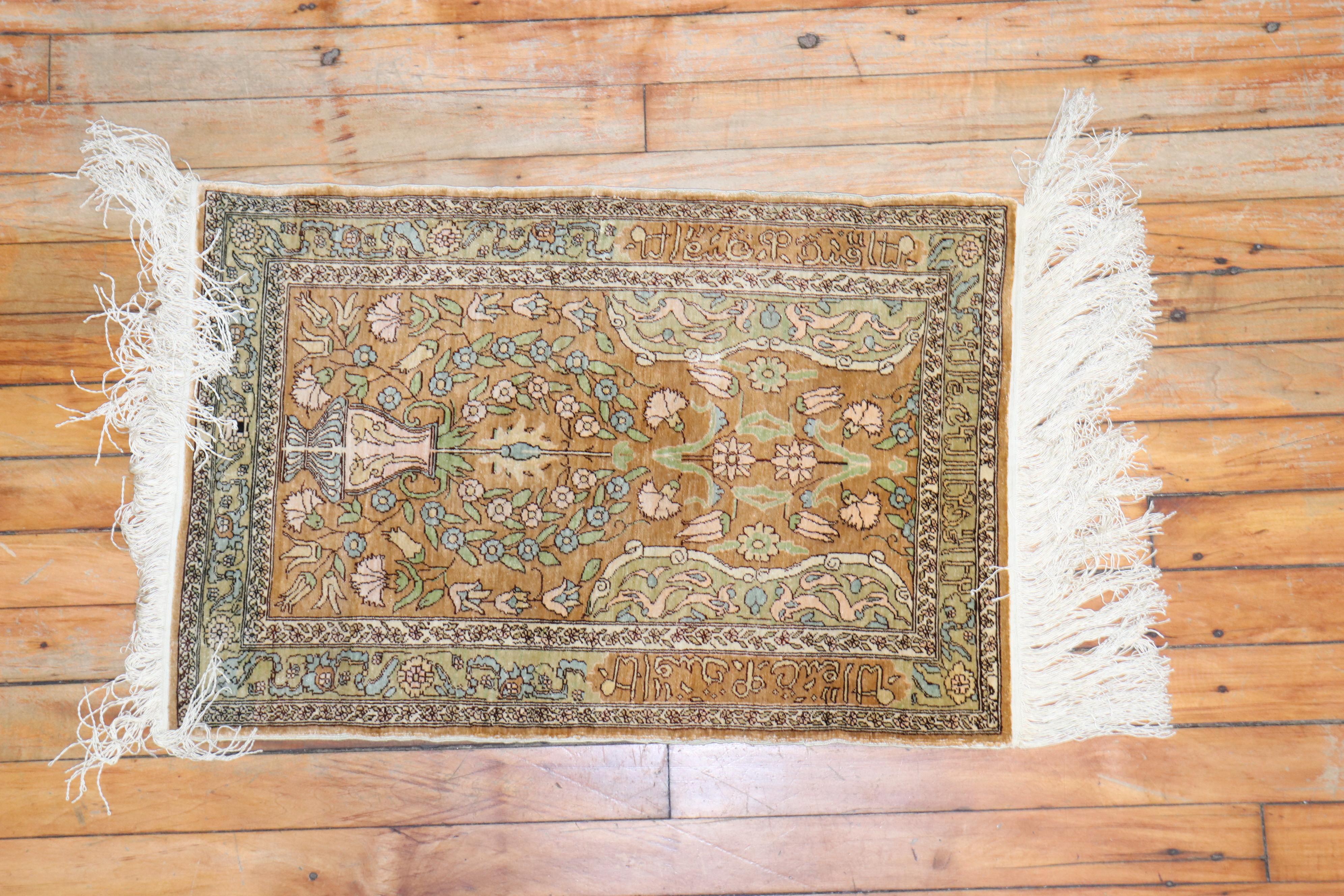 Fine Turkish silk flower vase Niche prayer rug from the 20th Century.