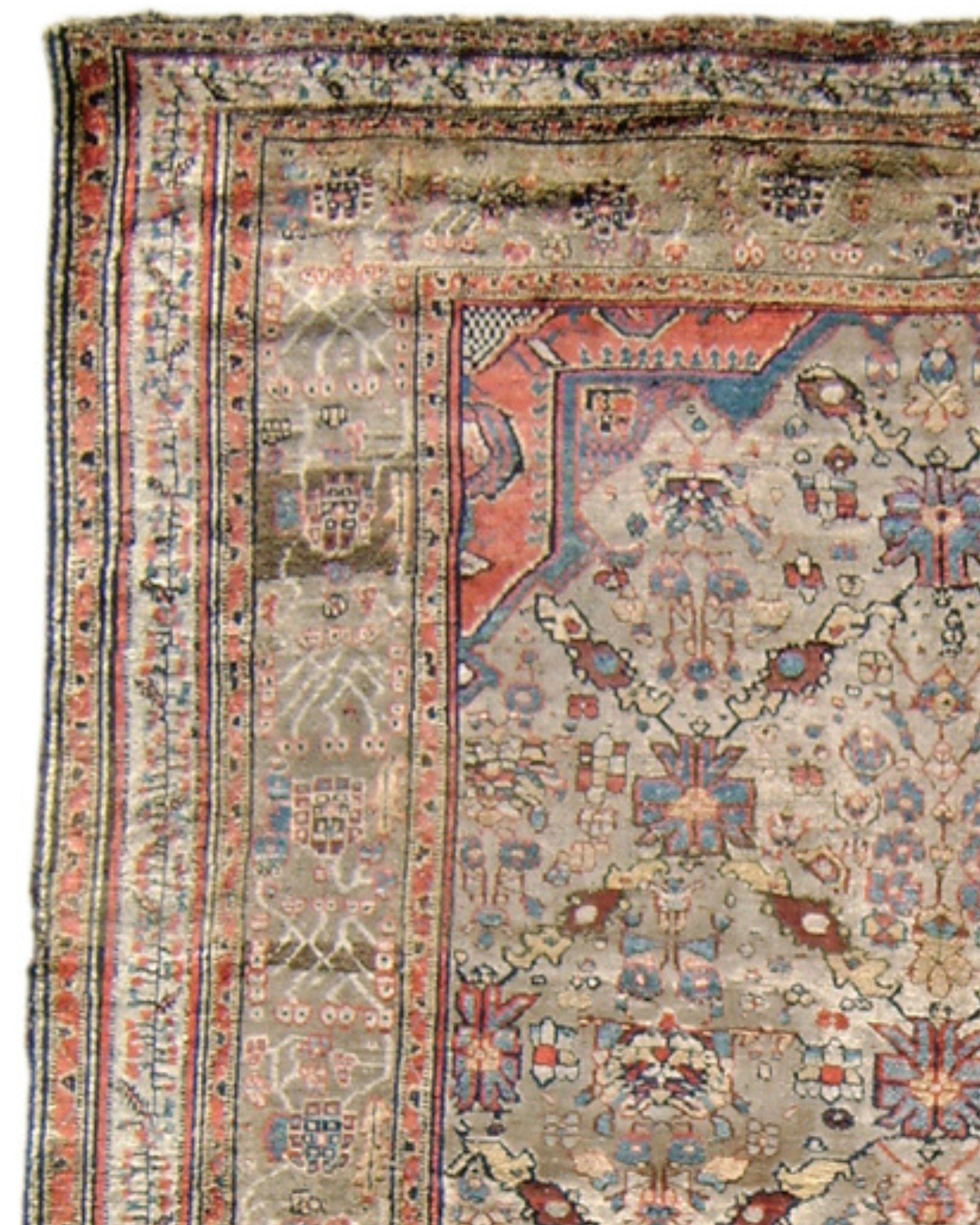 Persian Silk Heriz Rug, Mid-19th Century For Sale