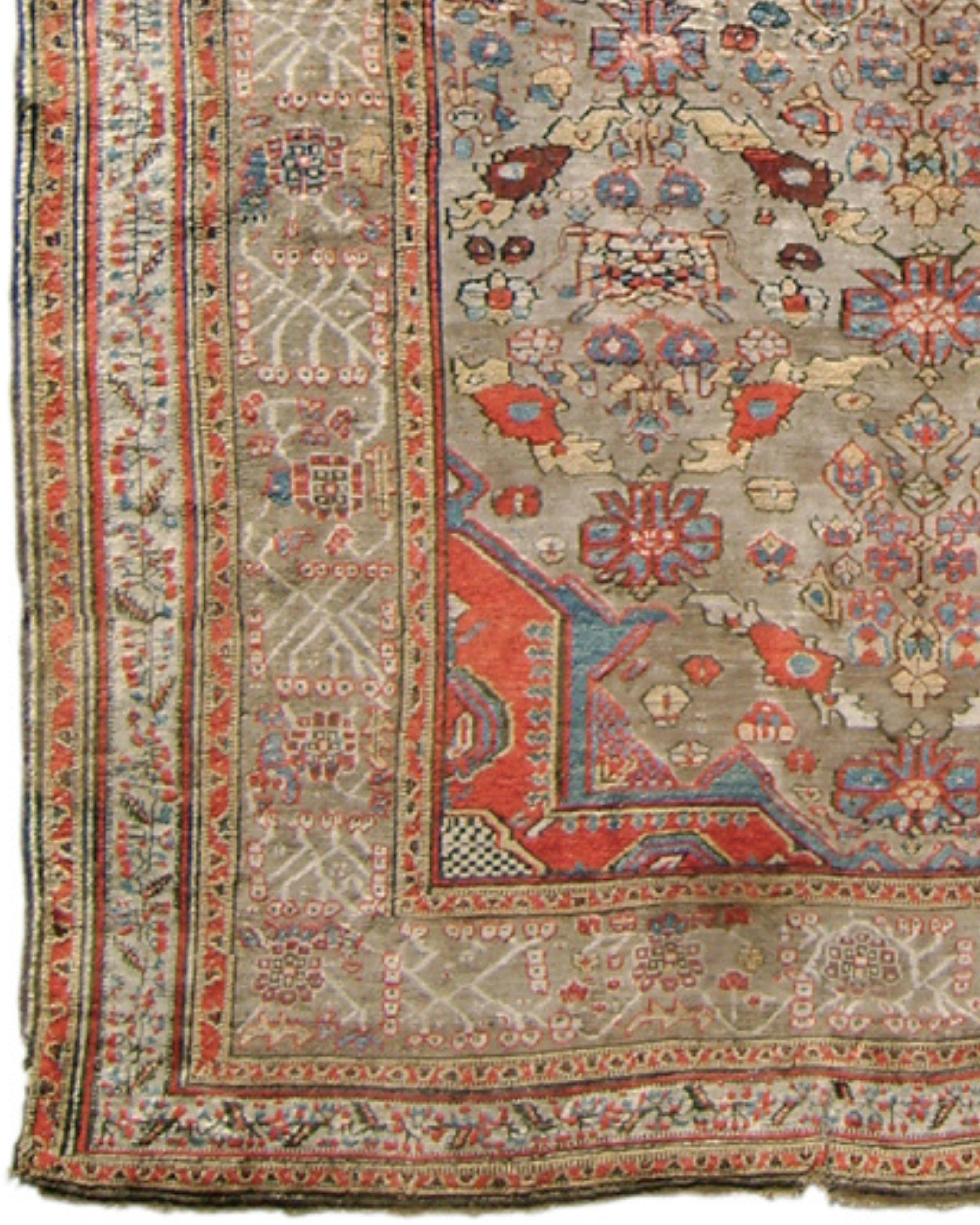 Hand-Knotted Silk Heriz Rug, Mid-19th Century For Sale