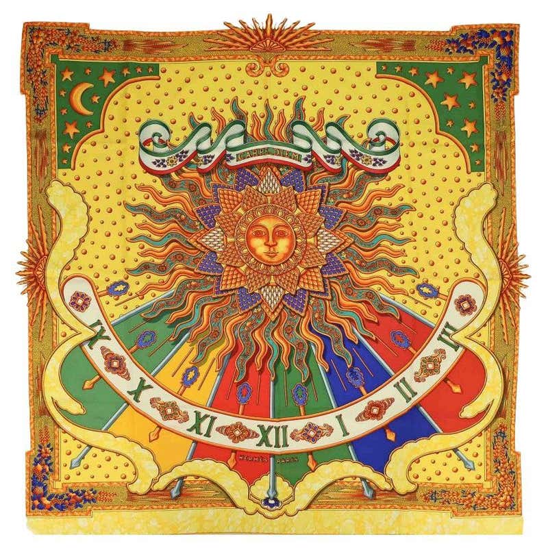 Giant HERMES 'Folklore' Scarf in Yellow Plume Silk Twill For Sale at ...
