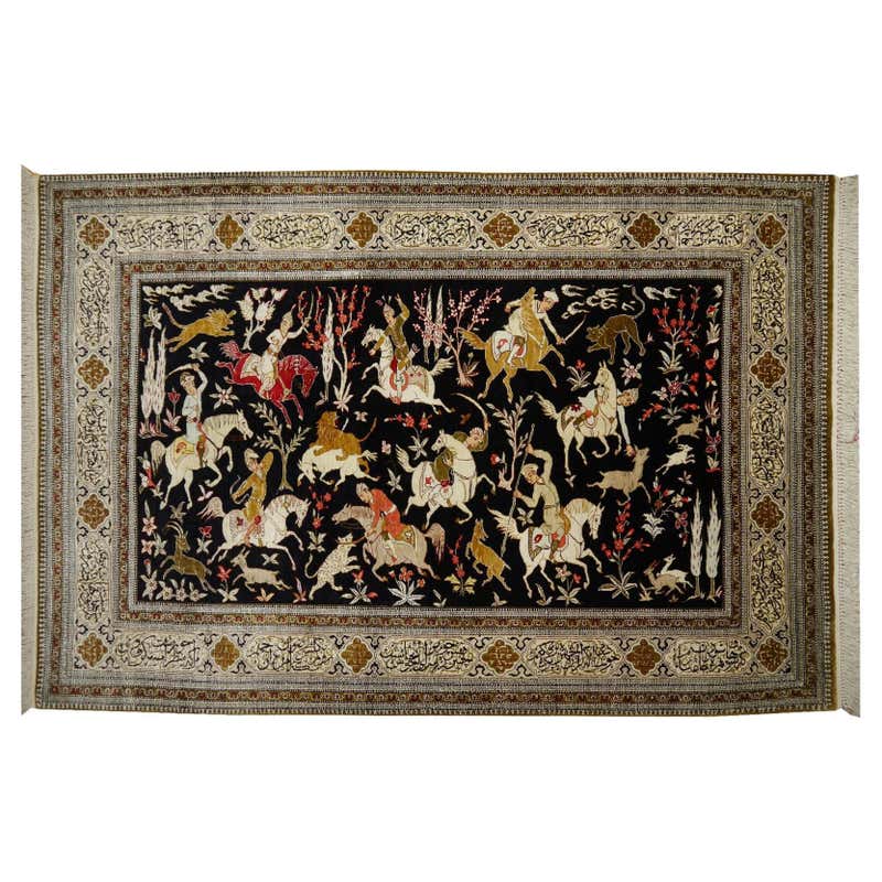 Antique Tabriz Hunting Rug Signed by Master Alabaf at 1stDibs | antique ...