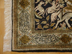 Tapis de chasse en soie noué à la main, décoration murale du milieu du siècle dernier