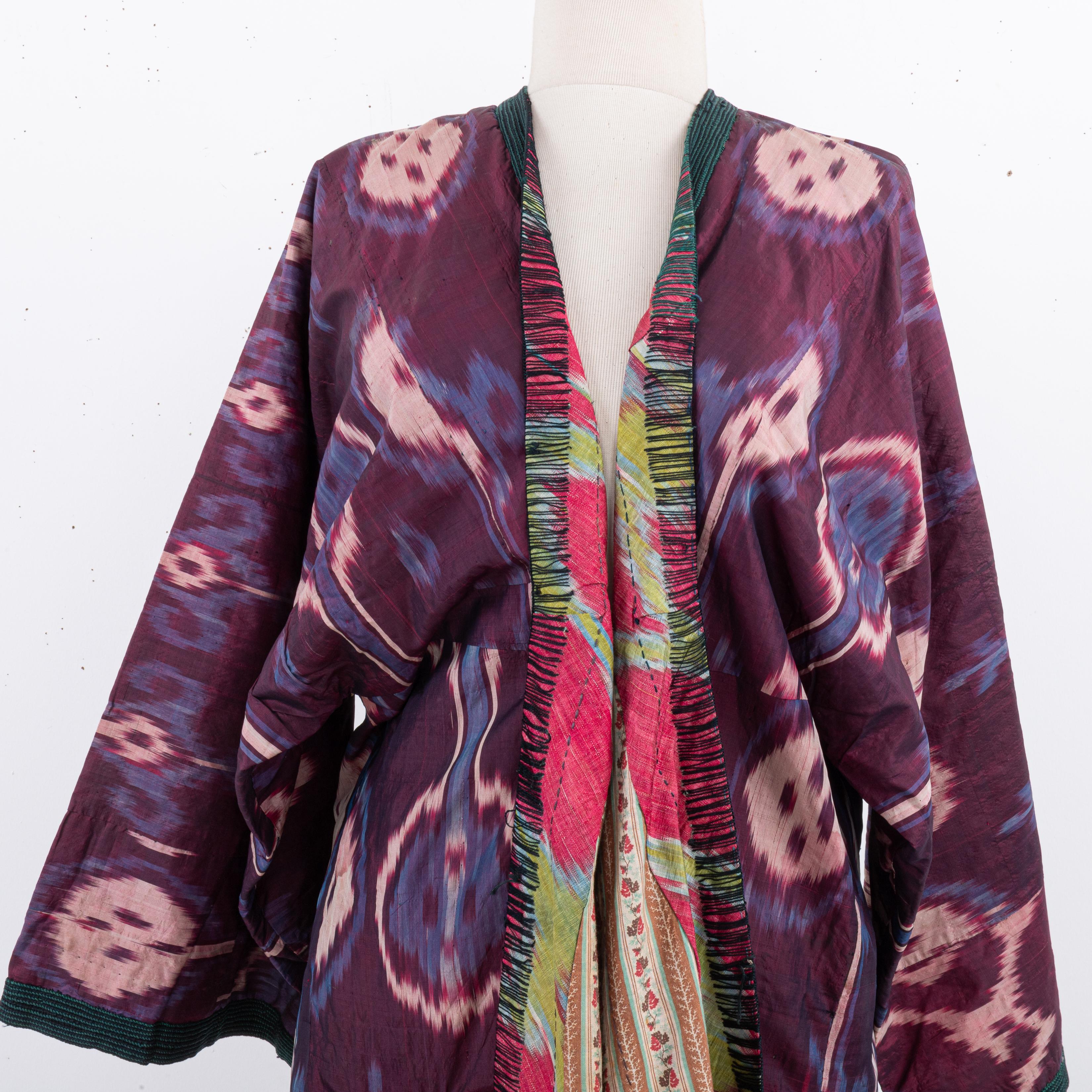 Silk Ikat Chapan, Tajikstan, Late 19th Century. For Sale 5