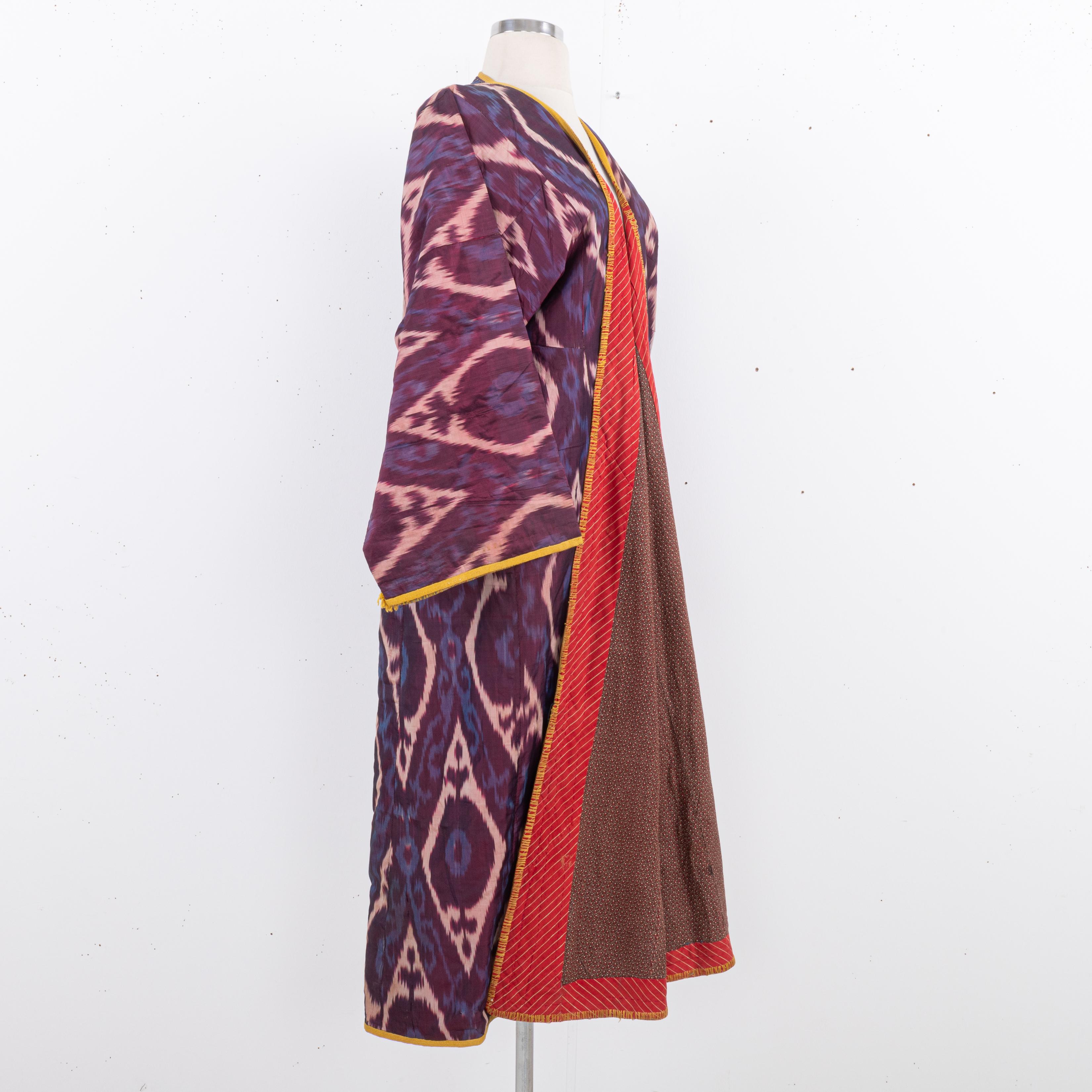Silk Ikat Chapan, Tajikstan, Late 19th Century. For Sale 6