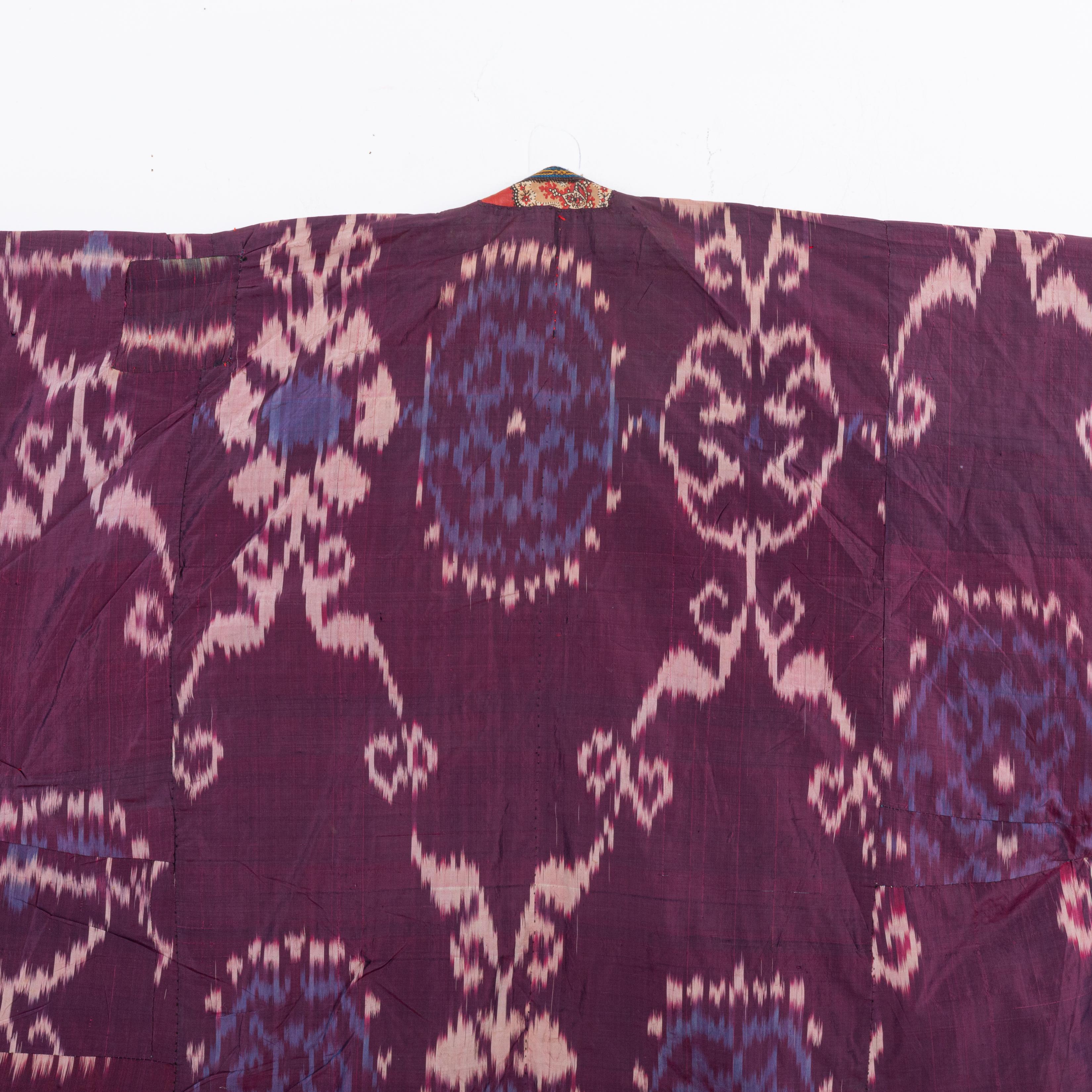 Folk Art Silk Ikat Chapan, Tajikstan, Late 19th Century. For Sale