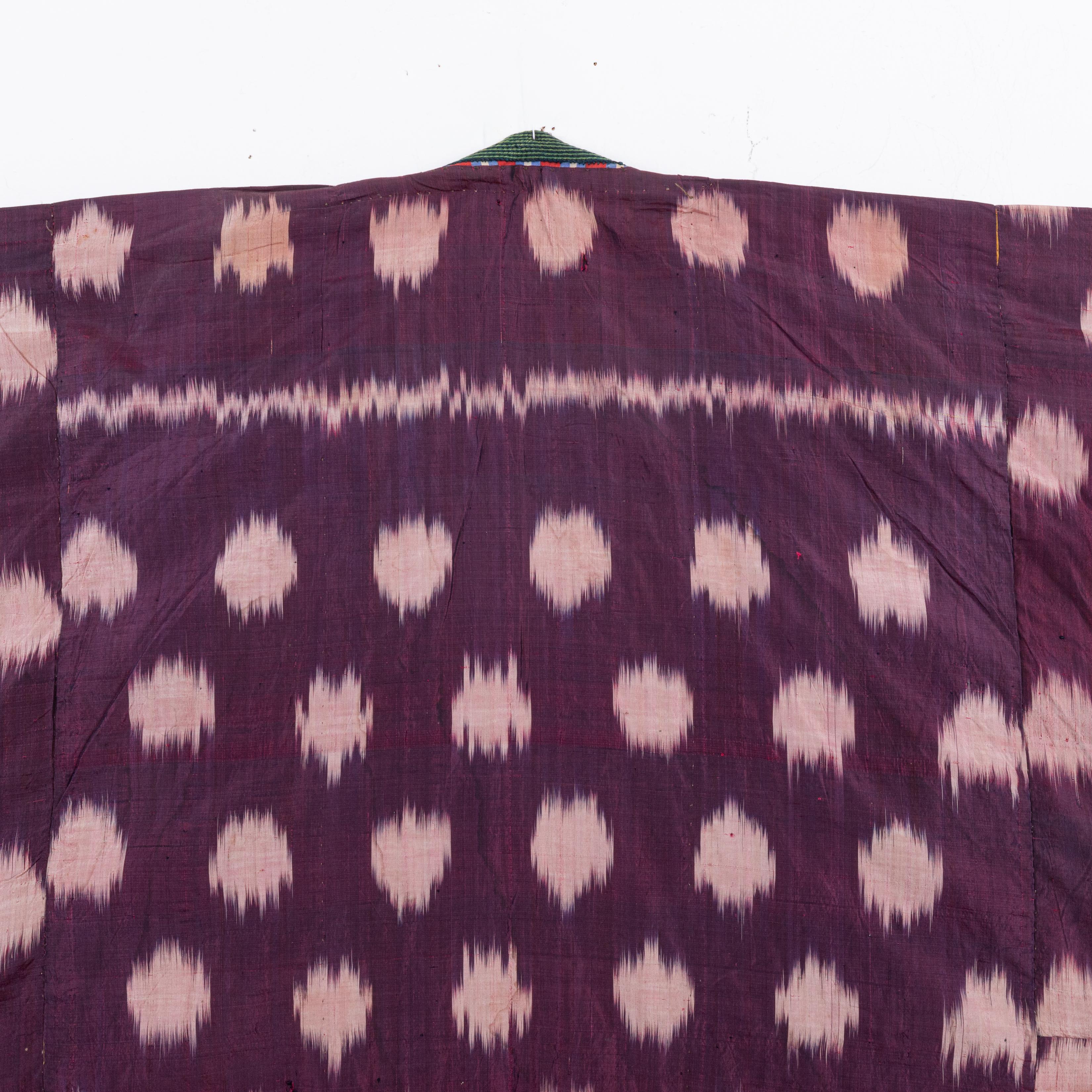 Folk Art Silk Ikat Chapan, Tajikstan, Late 19th Century. For Sale