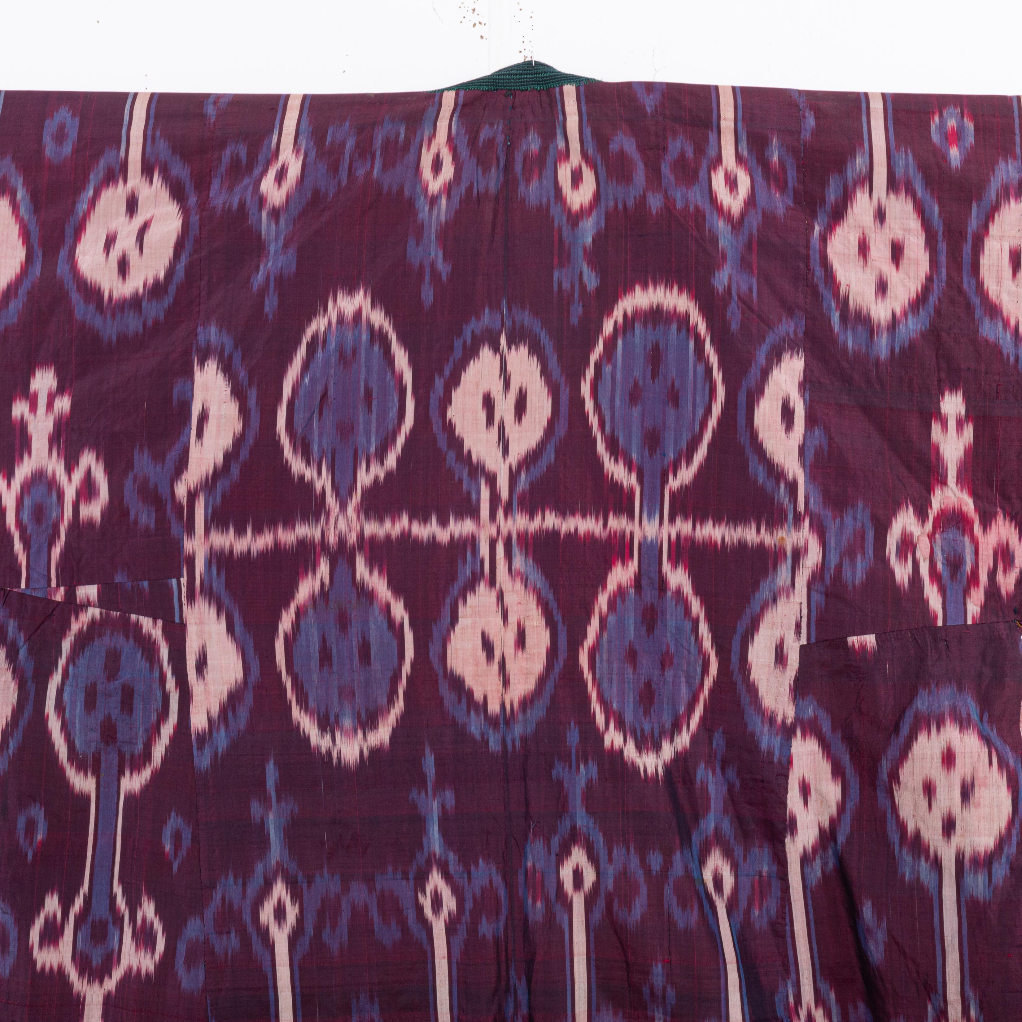 Folk Art Silk Ikat Chapan, Tajikstan, Late 19th Century. For Sale