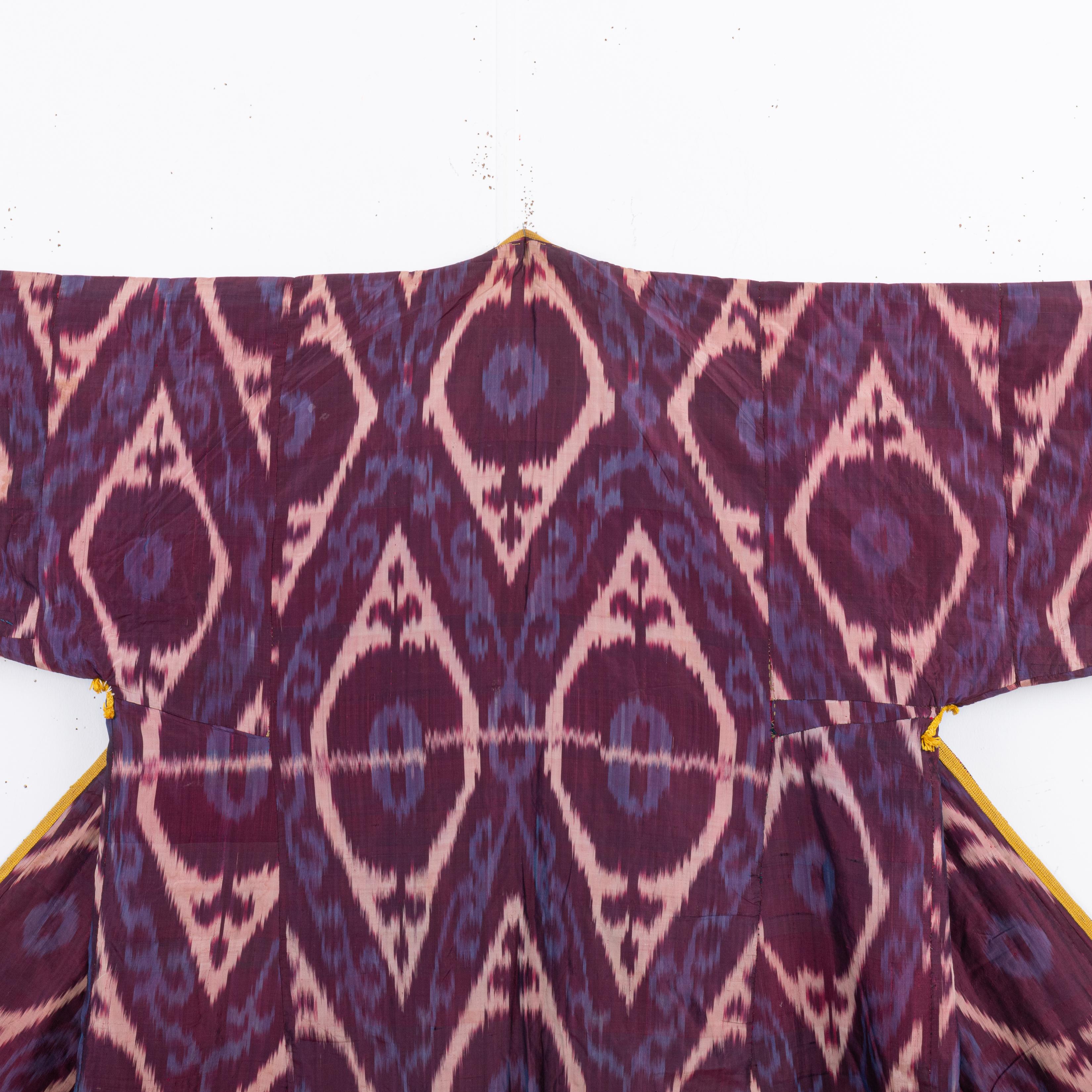 Folk Art Silk Ikat Chapan, Tajikstan, Late 19th Century. For Sale