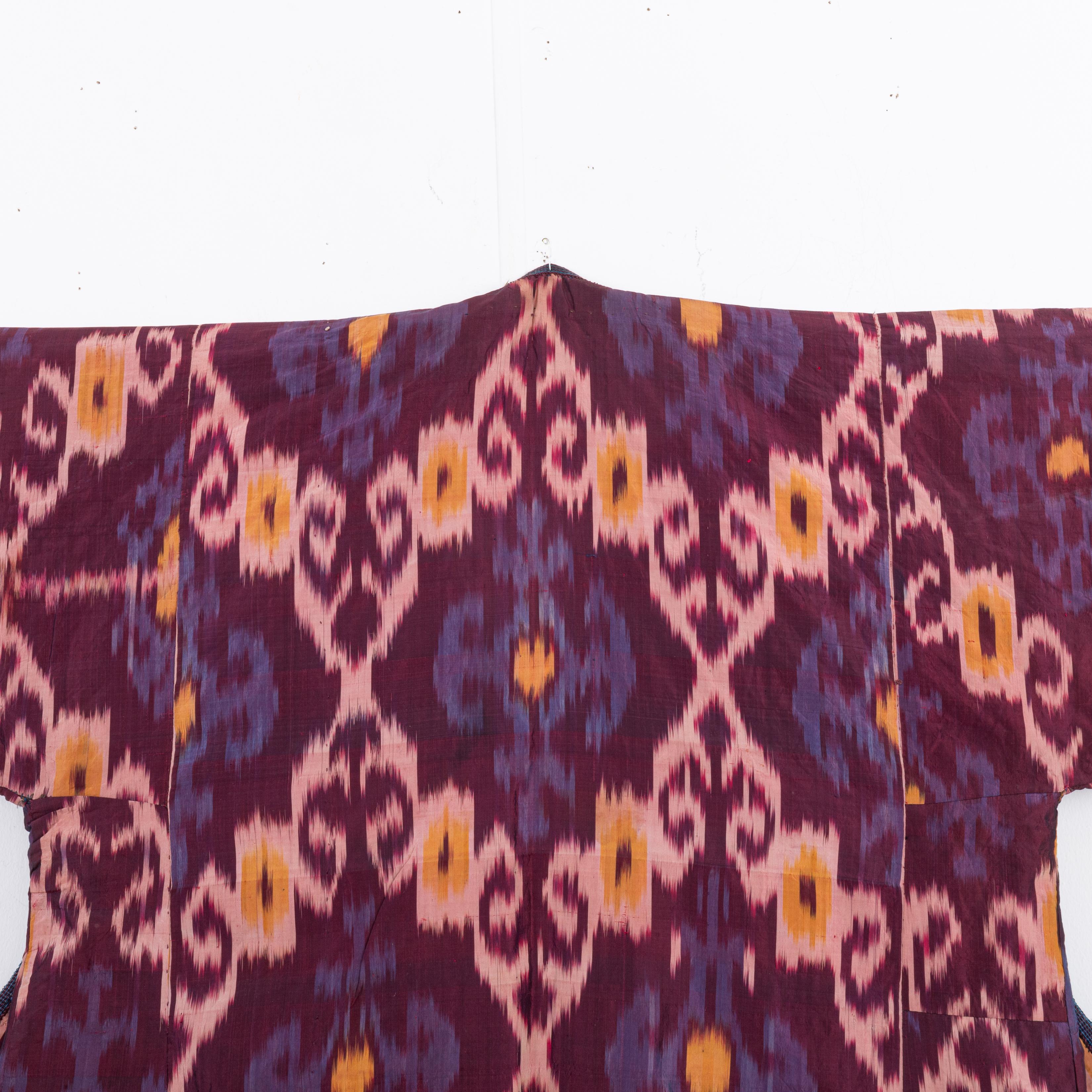 Folk Art Silk Ikat Chapan, Tajikstan, Late 19th Century. For Sale