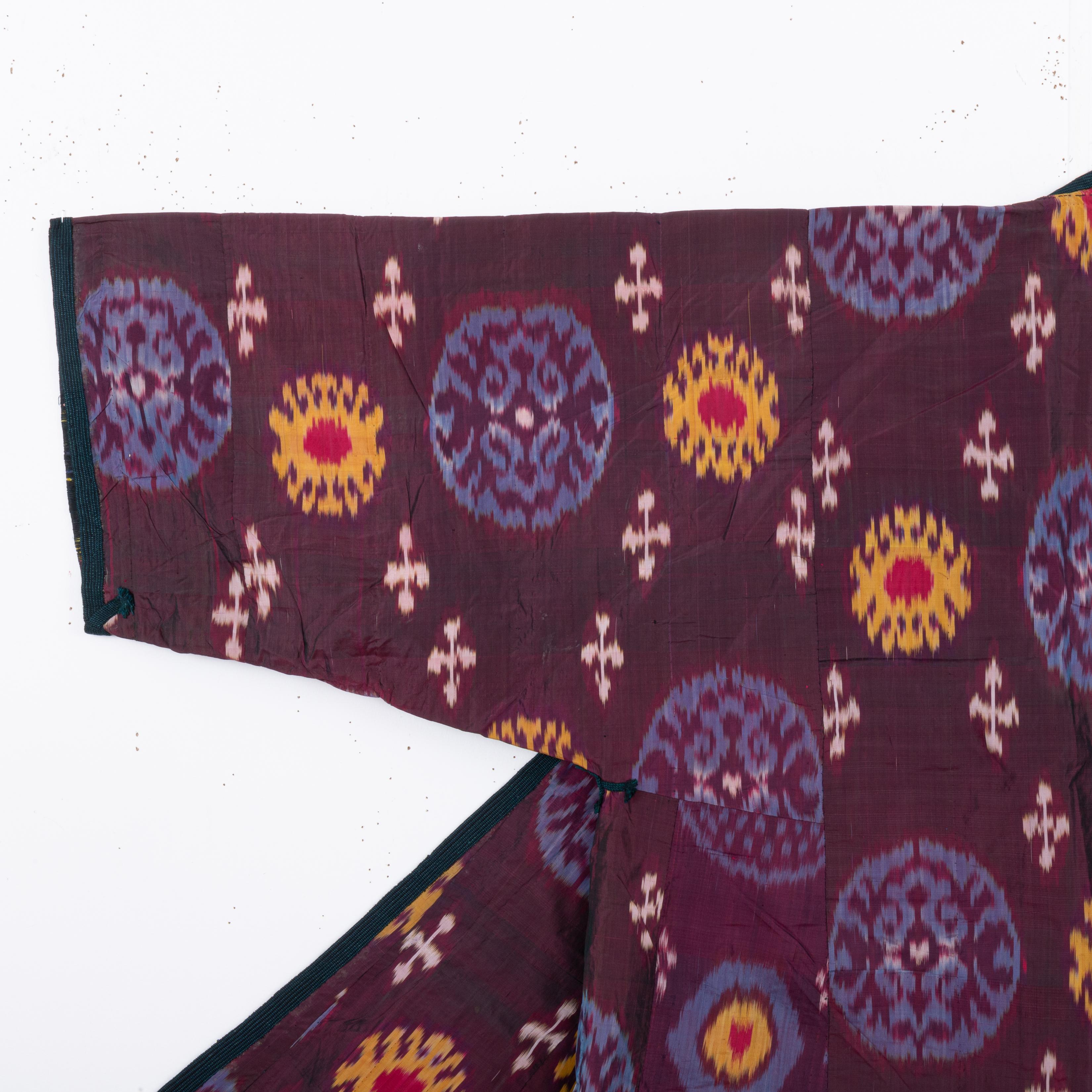 Folk Art Silk Ikat Chapan, Tajikstan, Late 19th Century. For Sale