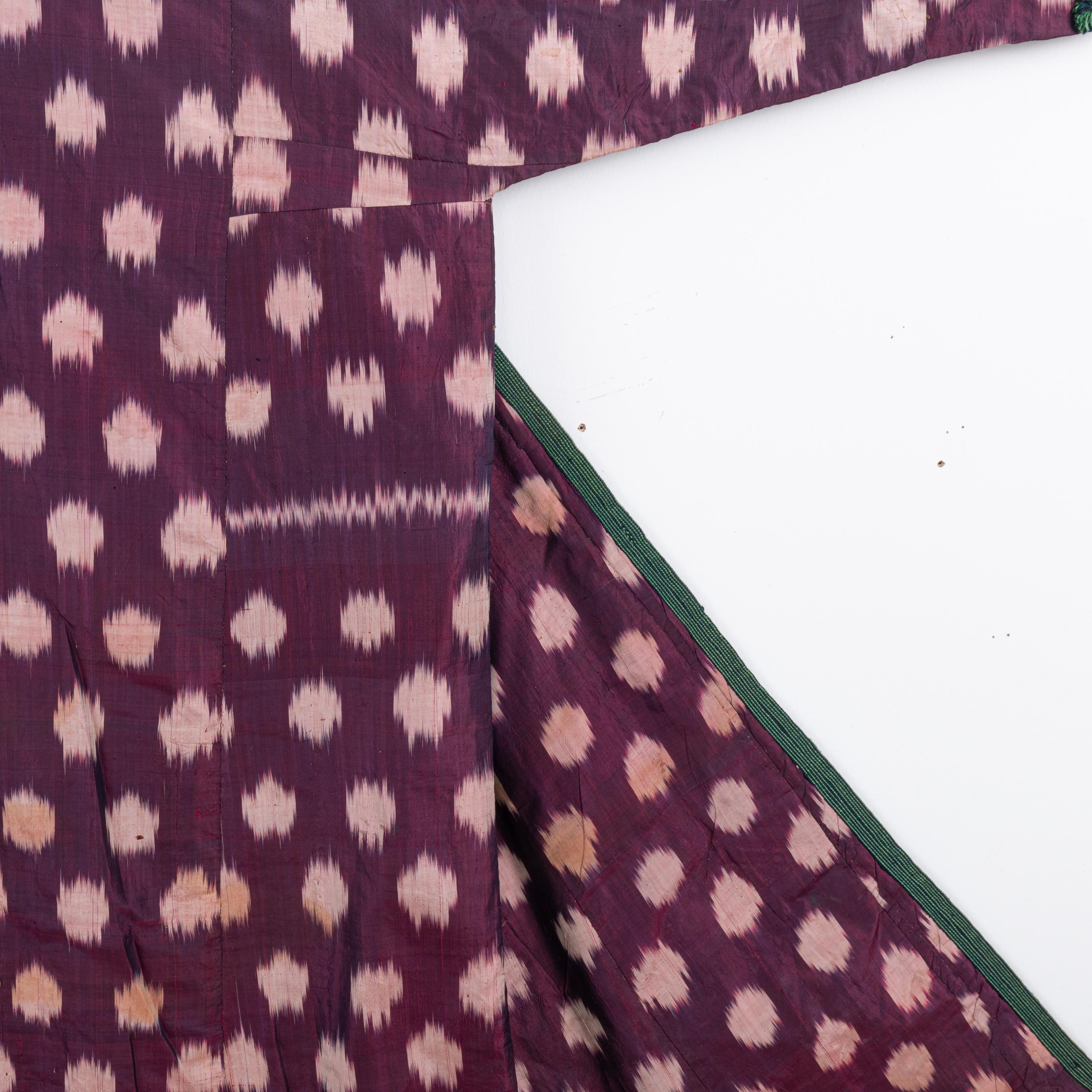 Cotton Silk Ikat Chapan, Tajikstan, Late 19th Century. For Sale