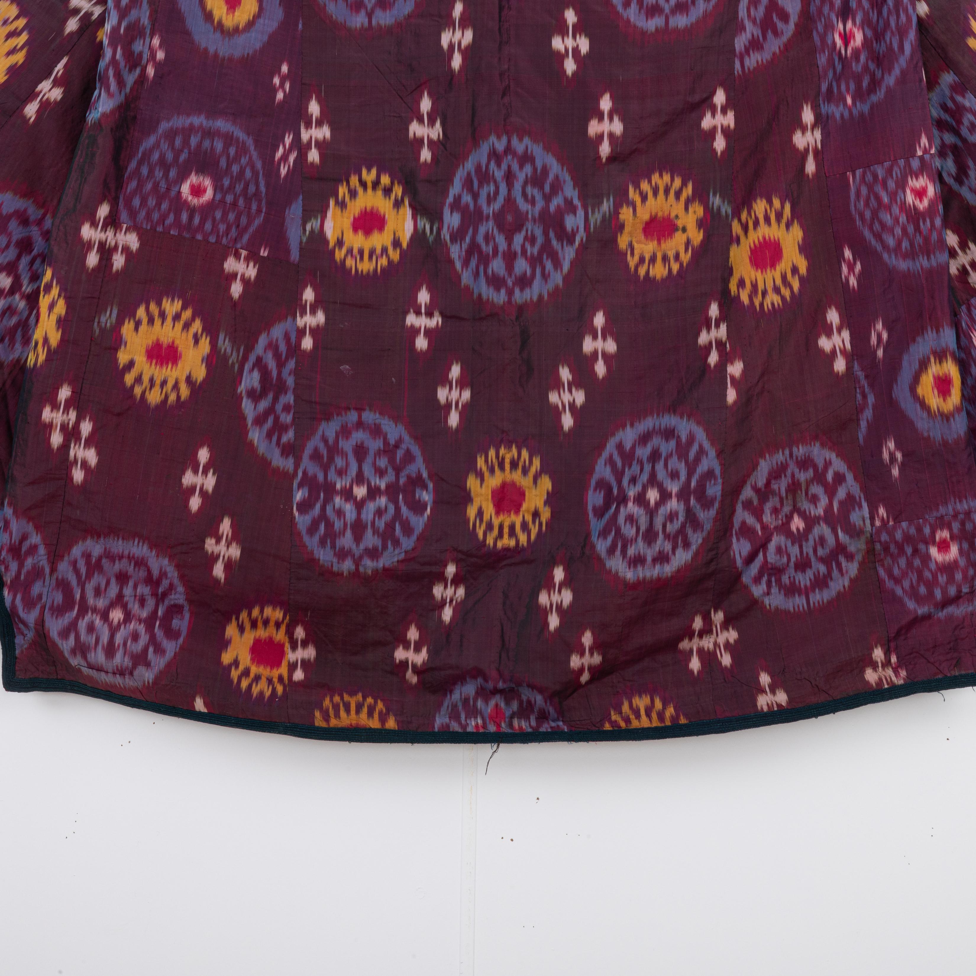 Cotton Silk Ikat Chapan, Tajikstan, Late 19th Century. For Sale
