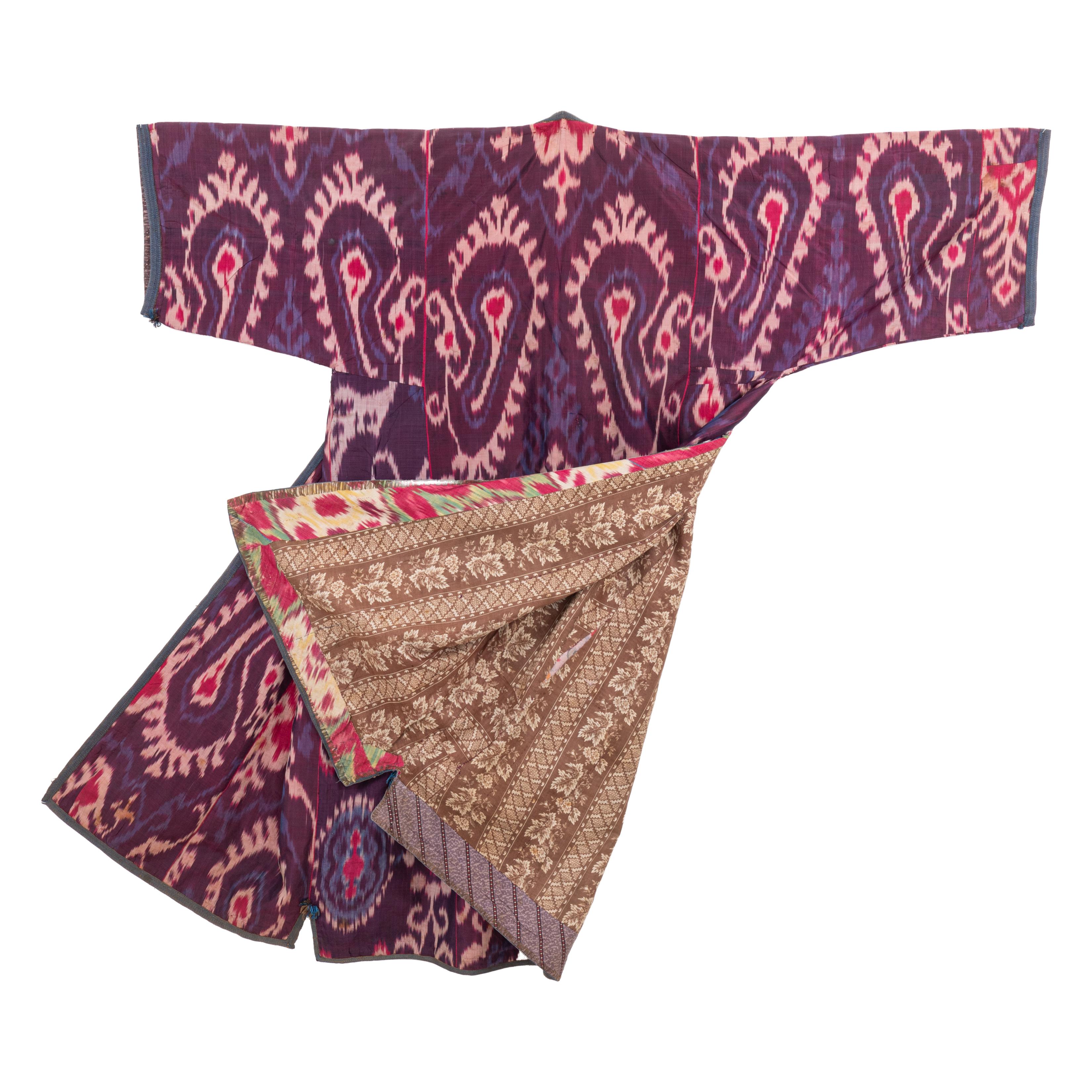 Seta Chapan di seta Ikat, Tajikstan, fine del XIX secolo. in vendita