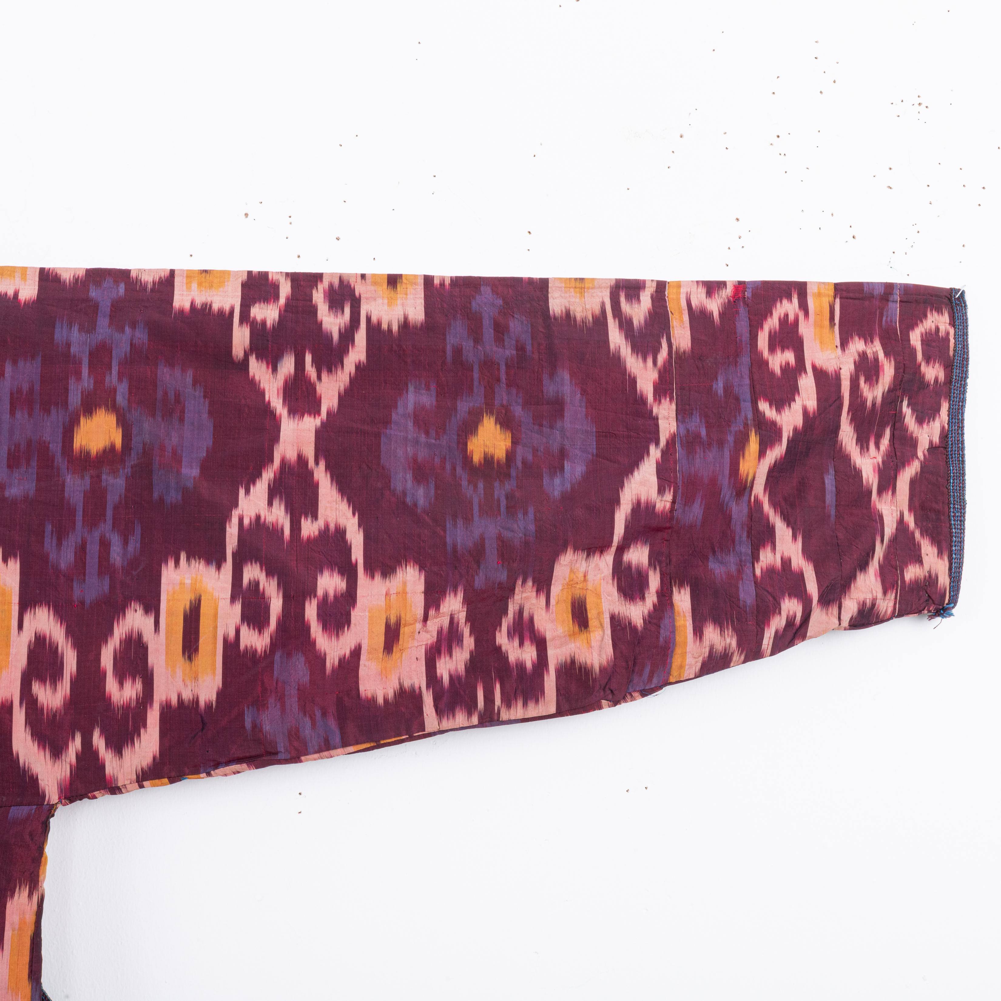 Cotton Silk Ikat Chapan, Tajikstan, Late 19th Century. For Sale