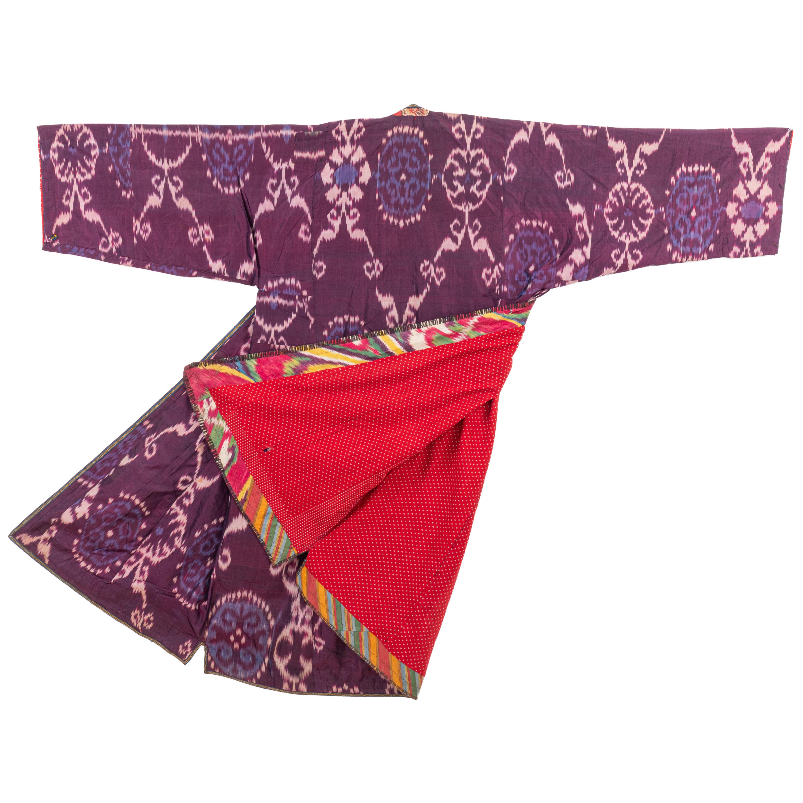 Silk Ikat Chapan, Tajikstan, Late 19th Century. For Sale 4