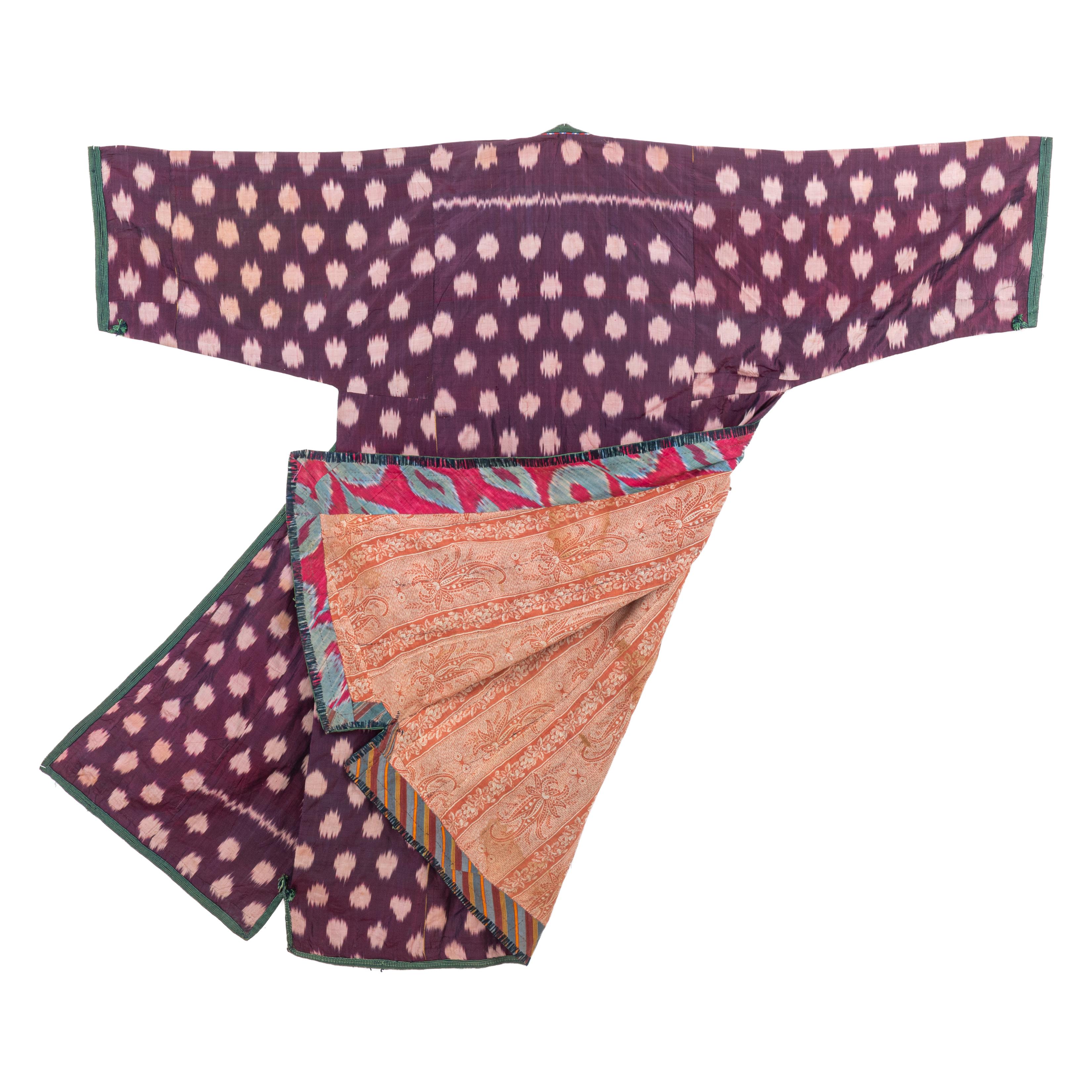 Silk Ikat Chapan, Tajikstan, Late 19th Century. For Sale 3