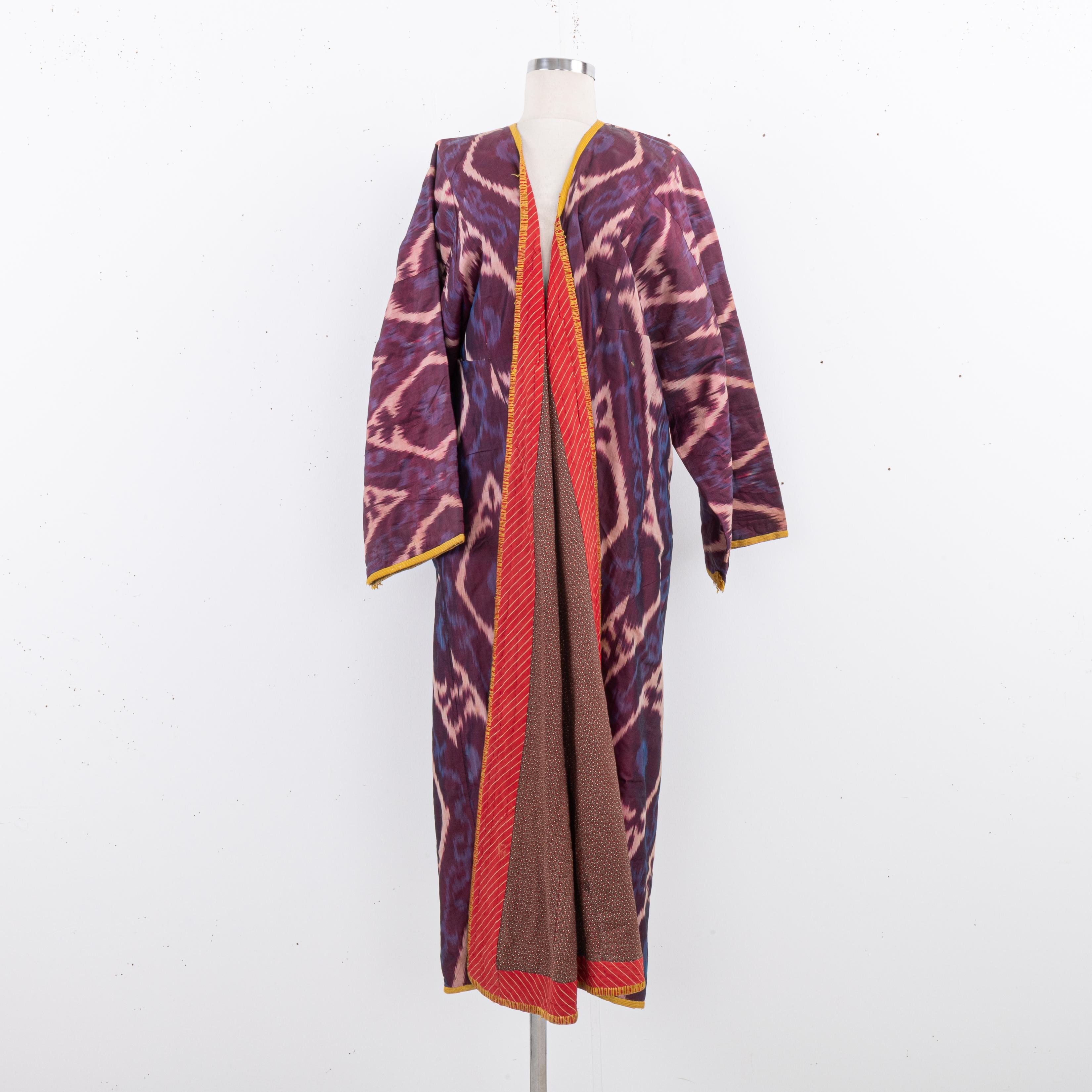 Silk Ikat Chapan, Tajikstan, Late 19th Century. For Sale 3