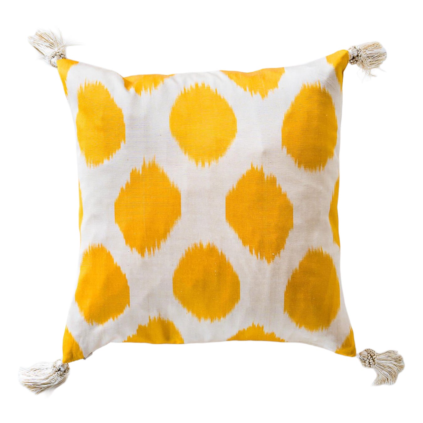 Silk Ikat Pillow with Swedish handmade silk tassels For Sale