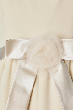 Silk ivory cocktail dress with flower tulle brooch Attributed to Chanel (no tag)