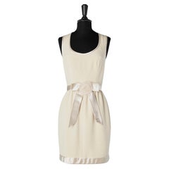 Vintage Silk ivory cocktail dress with flower tulle brooch Attributed to Chanel (no tag)