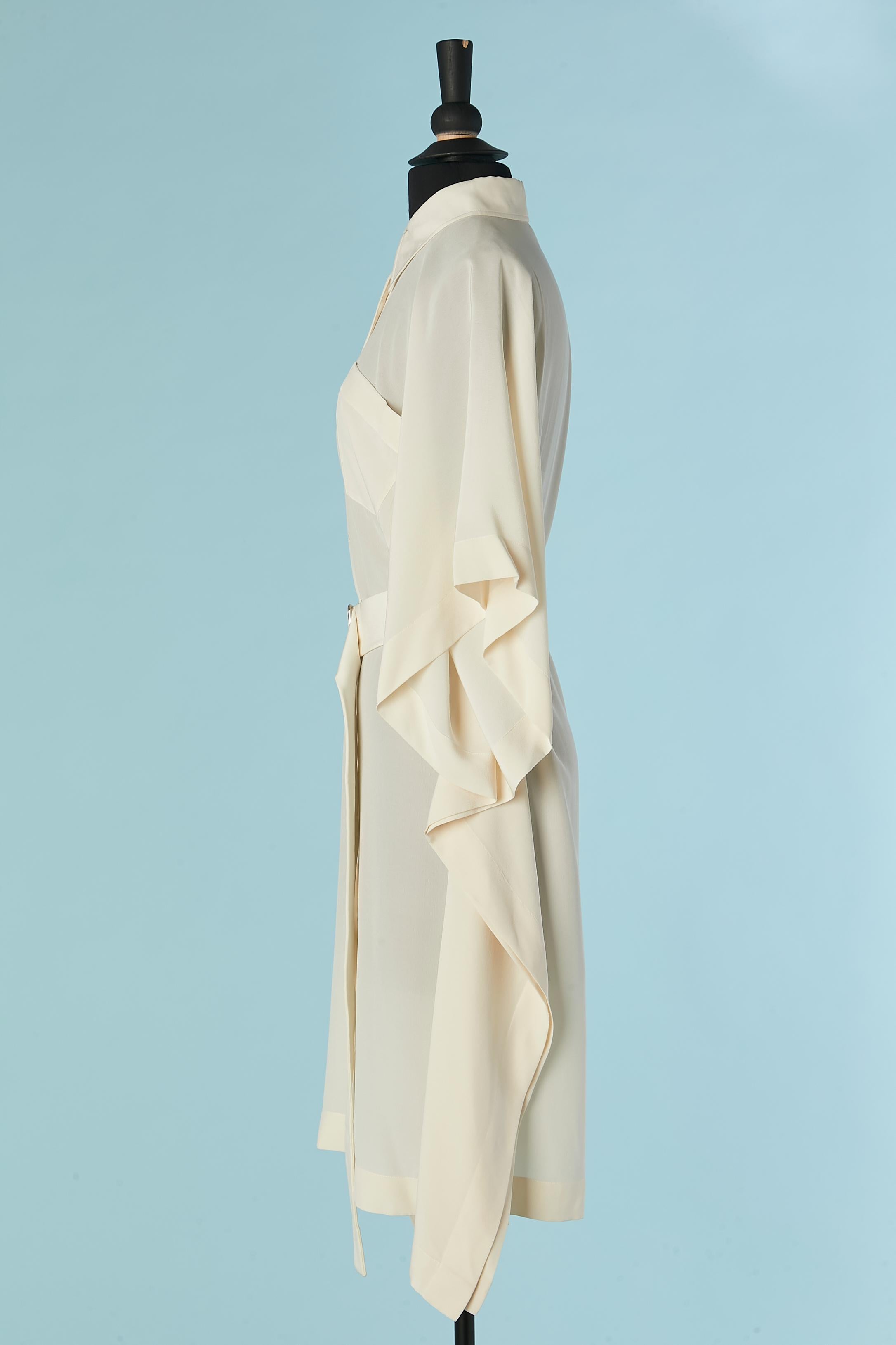 Robe-chemise en soie ivoire avec ceinture Hermès en vente 1