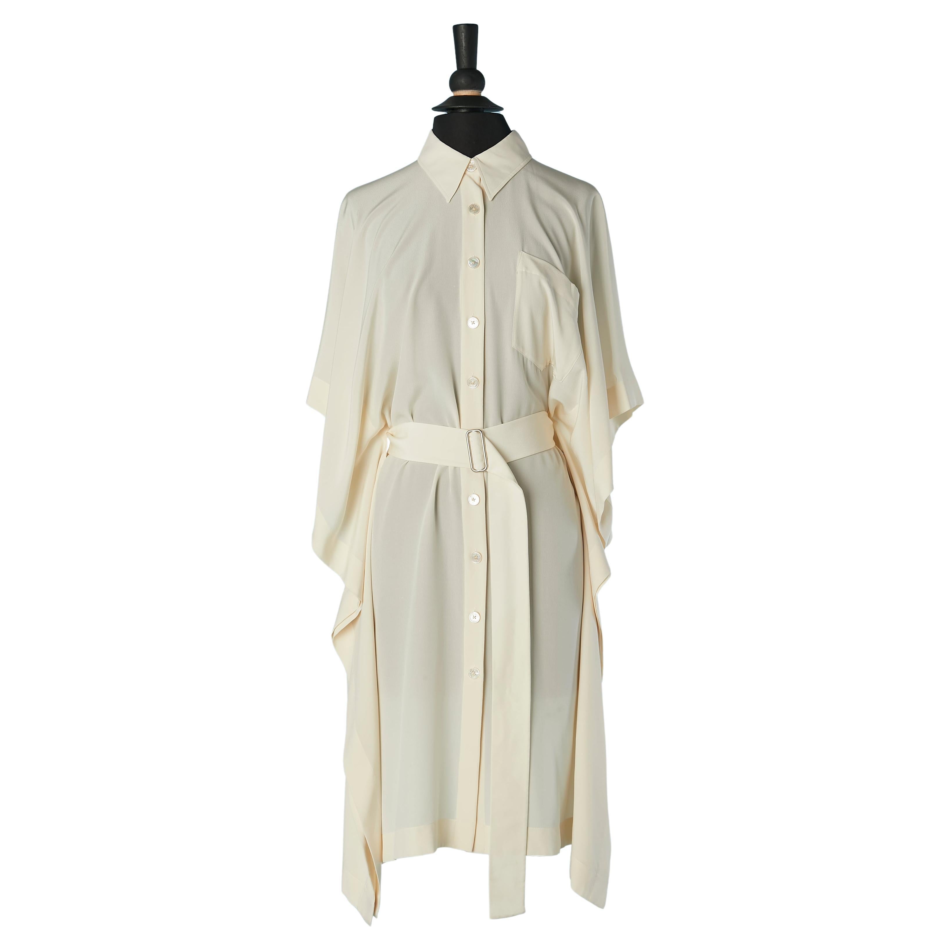 Robe-chemise en soie ivoire avec ceinture Hermès