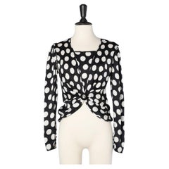 Silk jacquard black&white Polka dots top with rhinestone button Emanuel Ungaro 