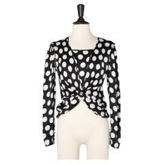 Silk jacquard black&white Polka dots top with rhinestone button Emanuel Ungaro