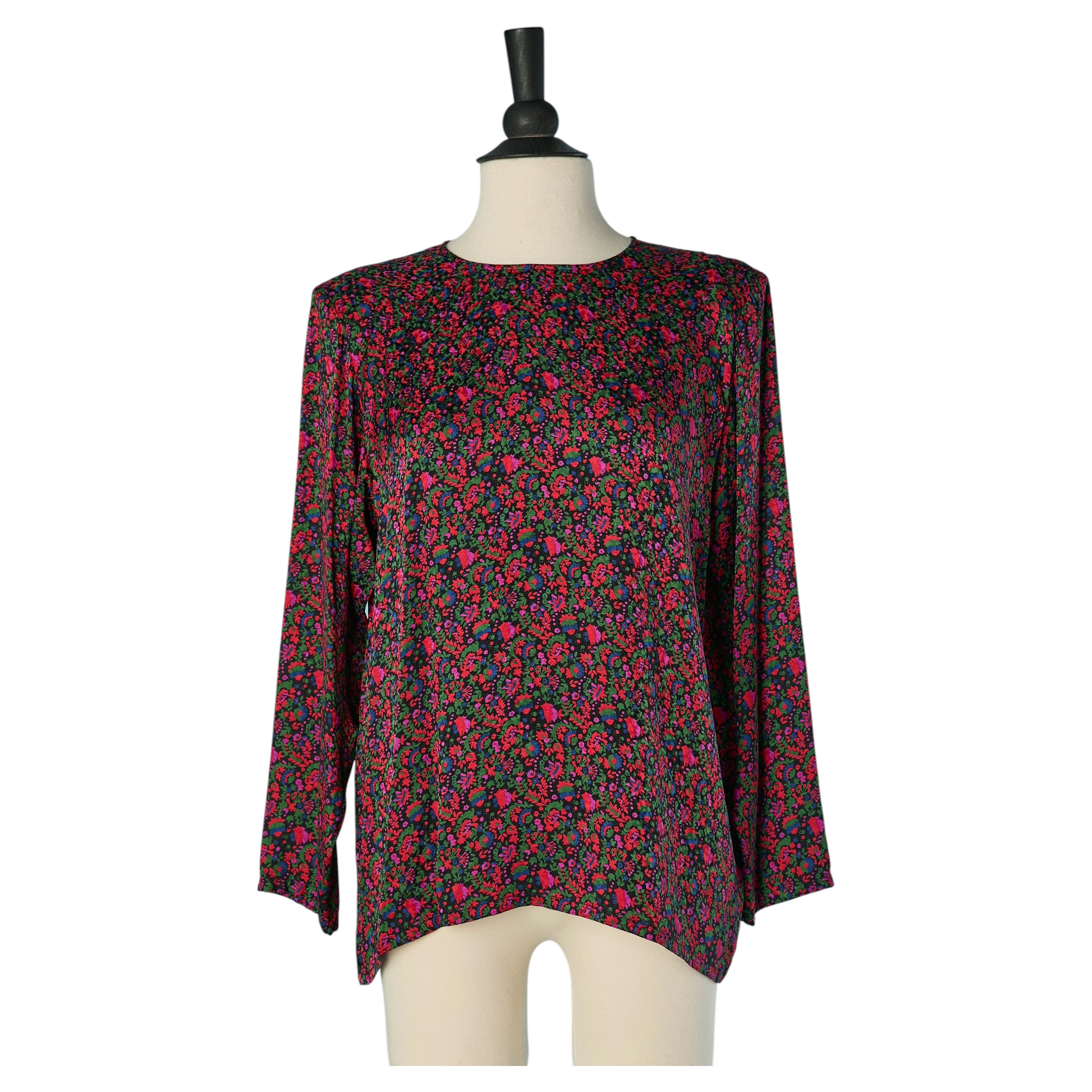 Silk jacquard blouse with flower print YVES SAINT LAURENT RIVE GAUCHE For Sale