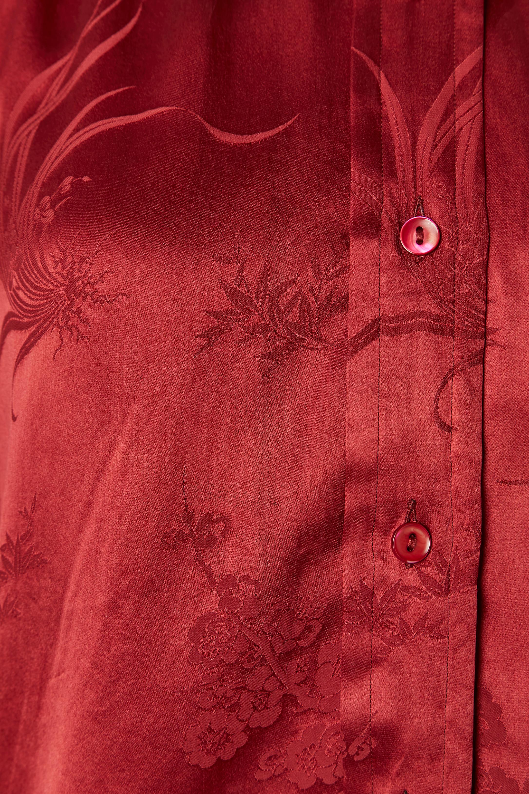 Red Silk jacquard burgundy shirt Saint Laurent Rive Gauche For Sale