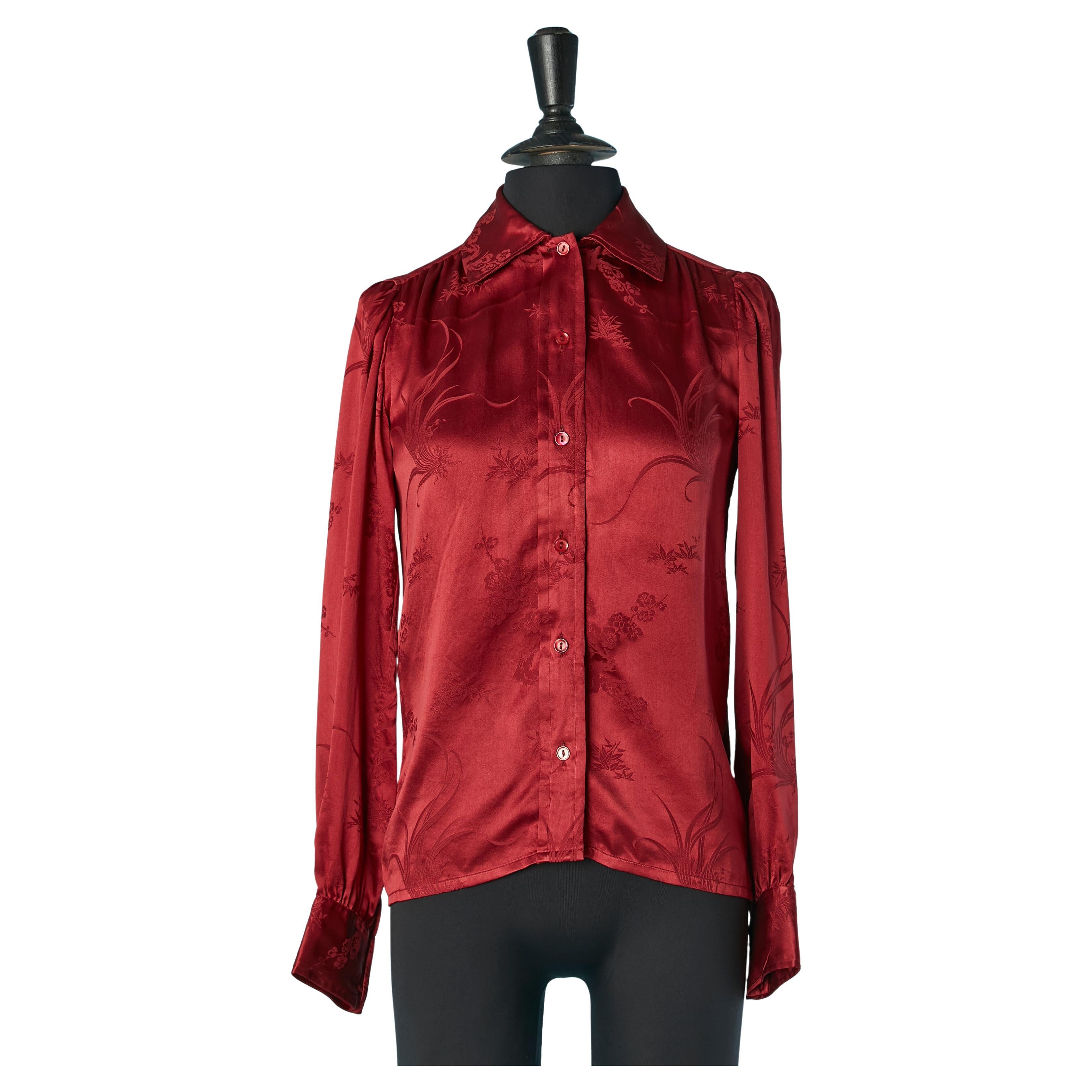 Silk jacquard burgundy shirt Saint Laurent Rive Gauche For Sale