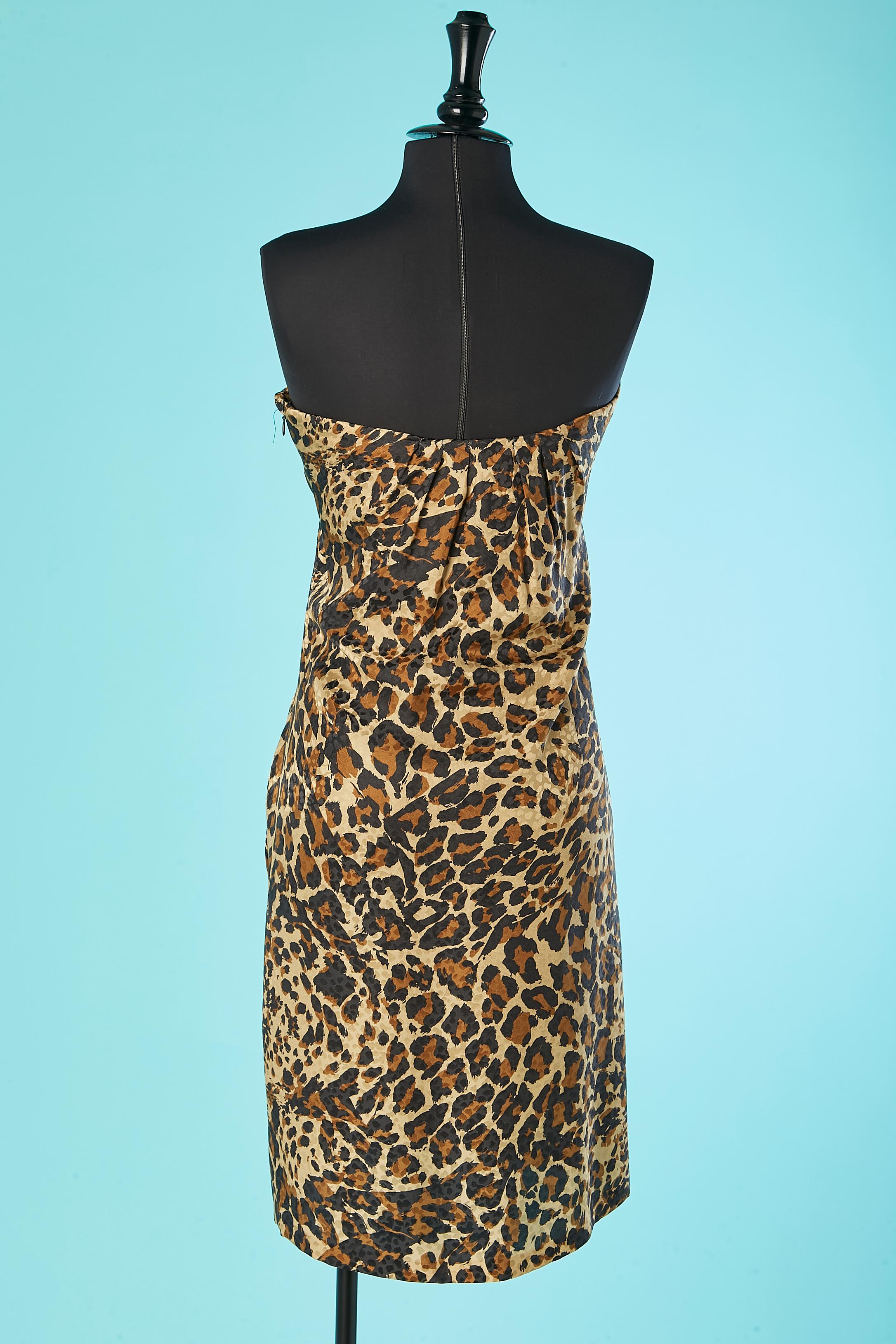 Women's Silk jacquard bustier dress with animal print Gai Mattiolo Couture  For Sale