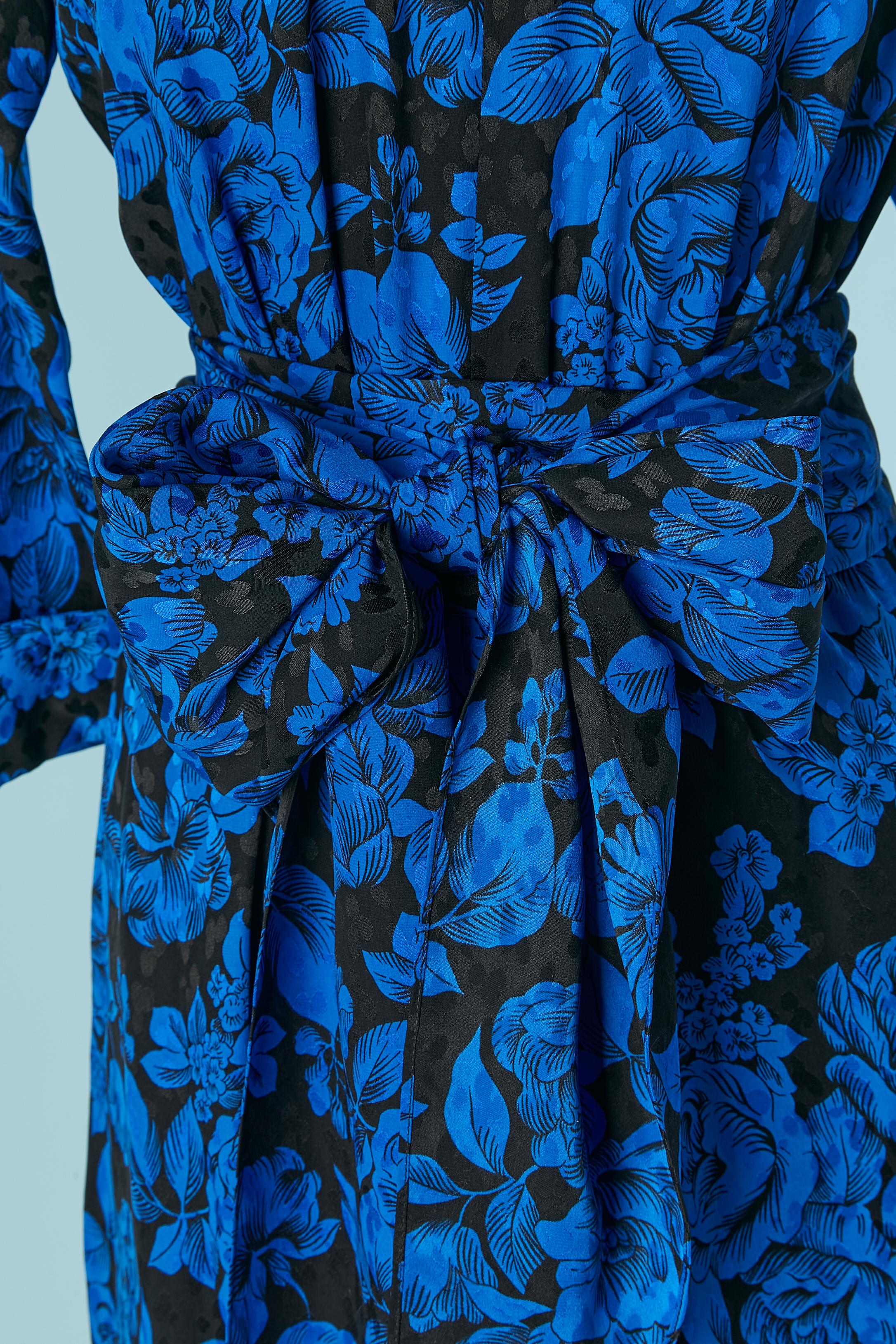 Blue Silk jacquard cocktail dress with blue and black print SAINT LAURENT RIVE GAUCHE For Sale