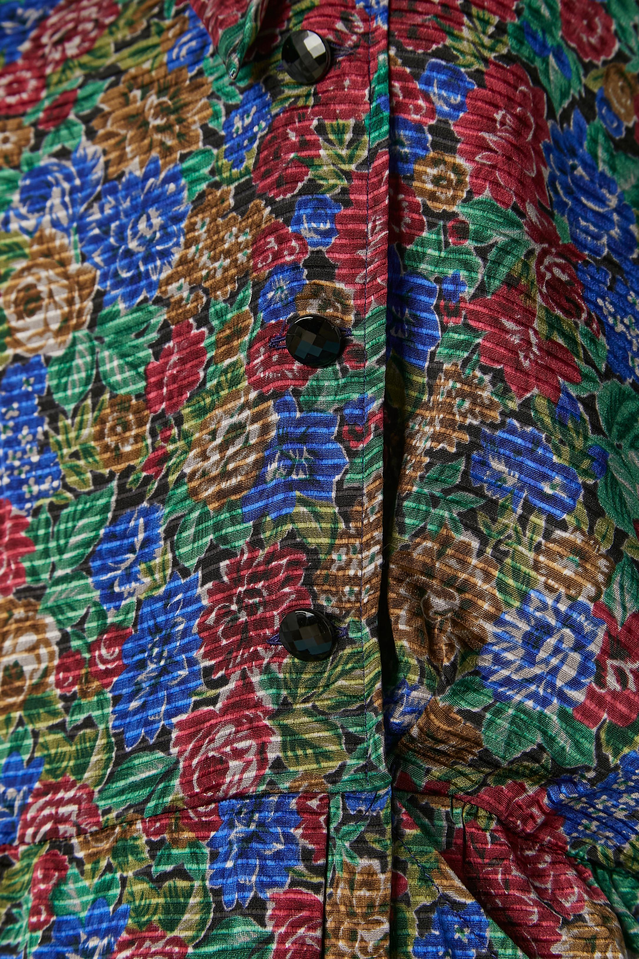 Silk jacquard cocktail dress with flower print Emanuel UNGARO Parallèle In Excellent Condition For Sale In Saint-Ouen-Sur-Seine, FR