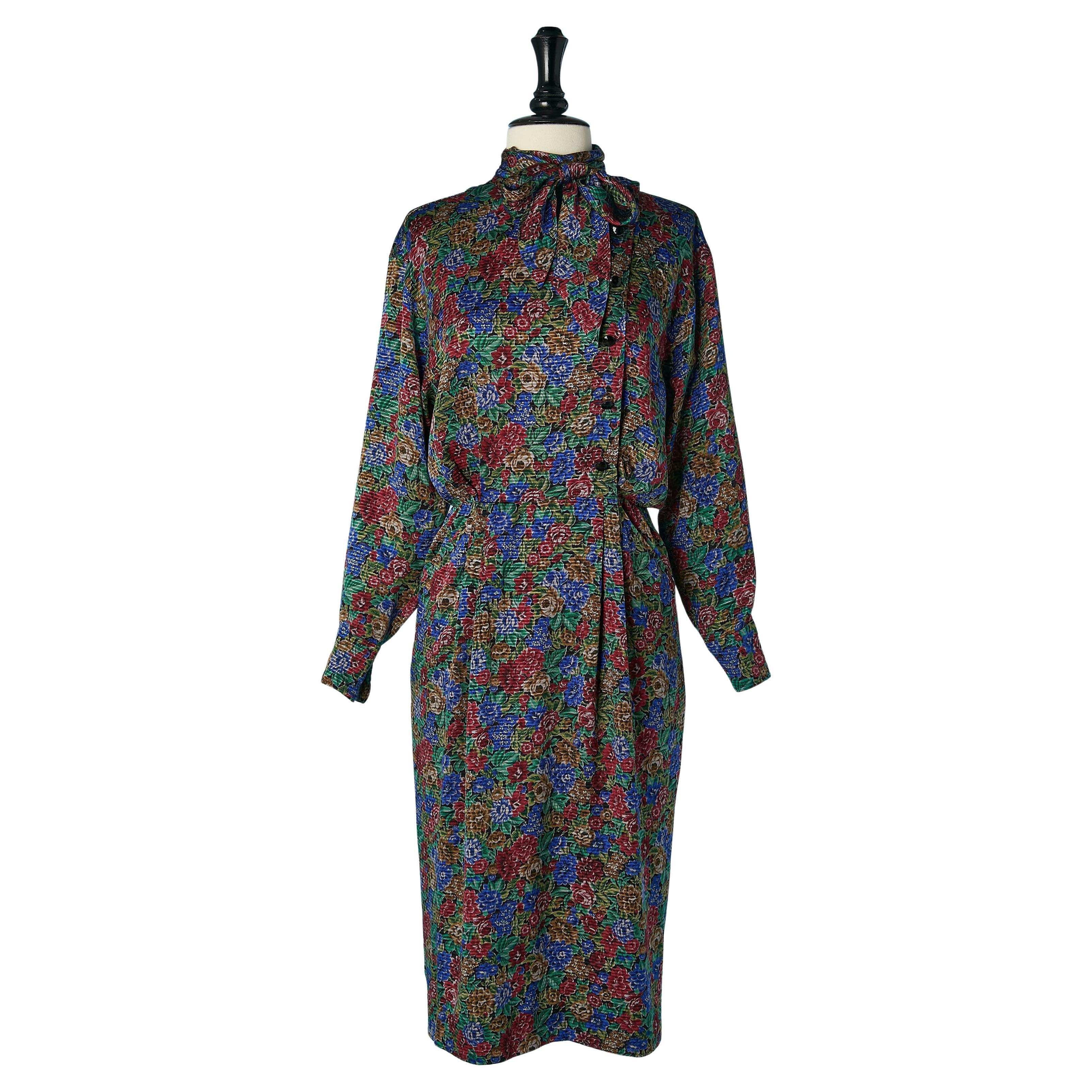 Silk jacquard cocktail dress with flower print Emanuel UNGARO Parallèle For Sale