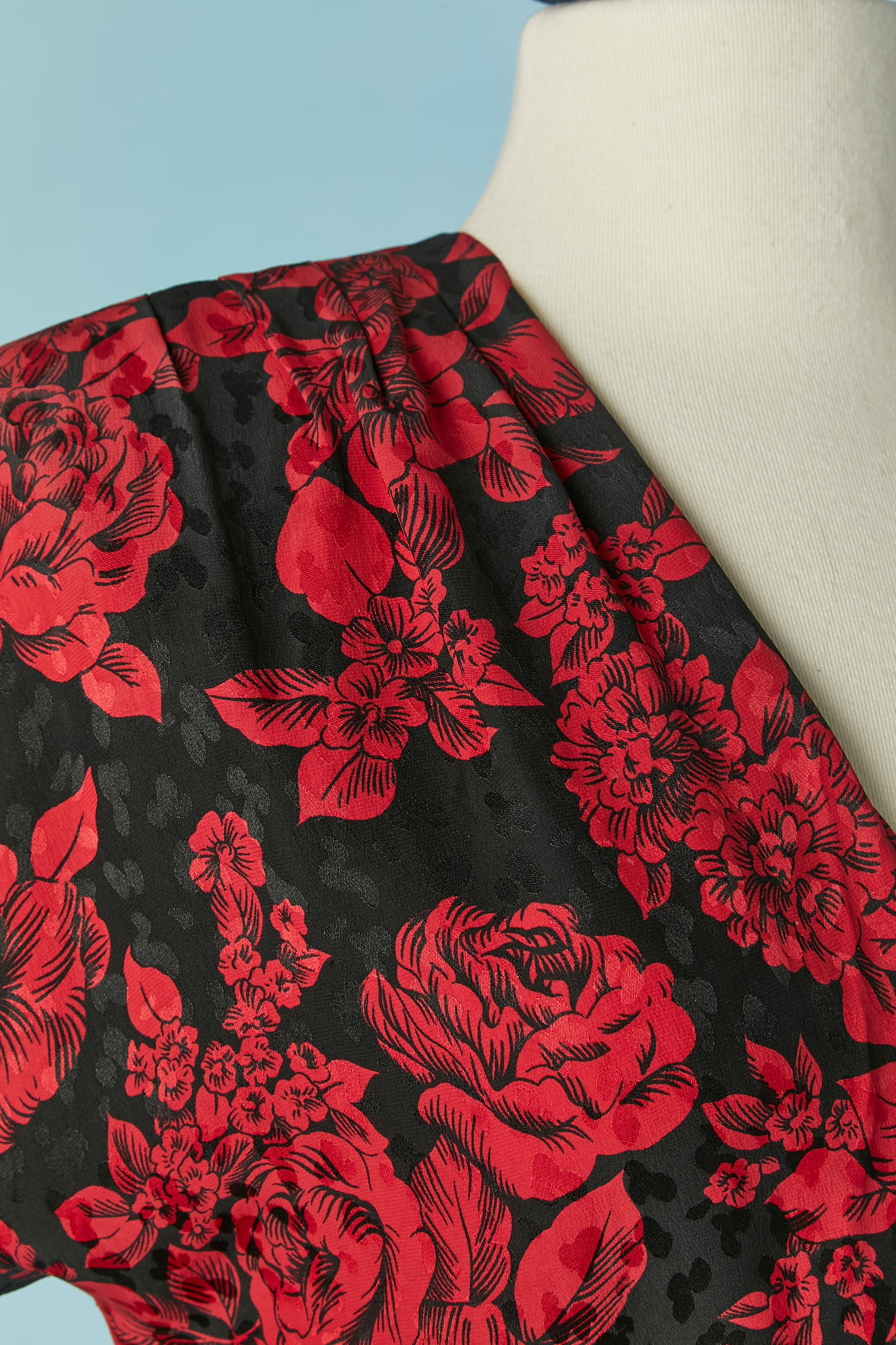 Brown Silk jacquard dress with flower print Saint Laurent Rive Gauche Circa 1980's For Sale