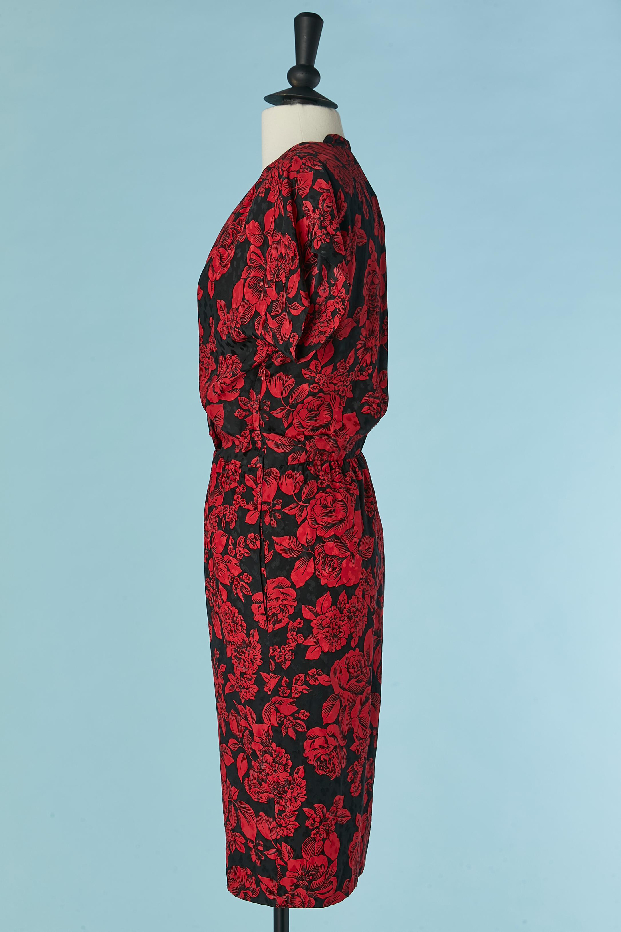 Women's Silk jacquard dress with flower print Saint Laurent Rive Gauche Circa 1980's For Sale