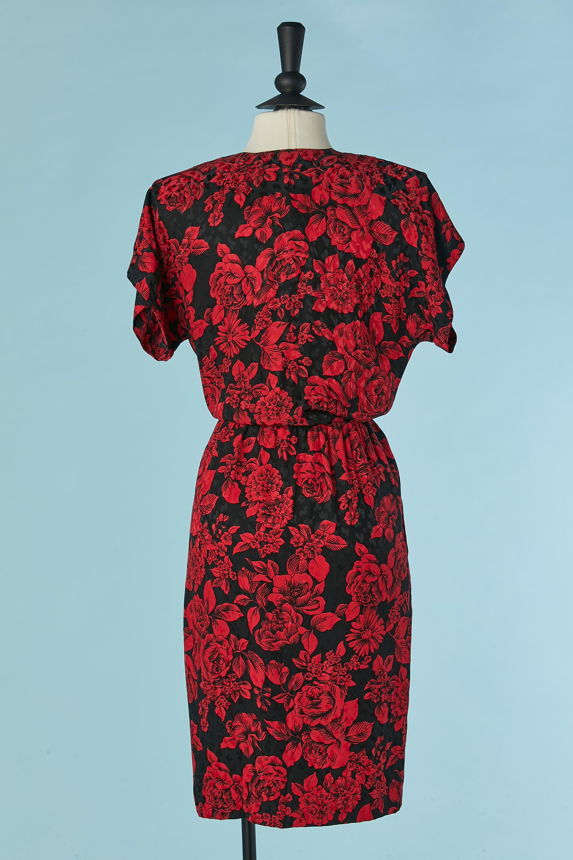 Silk jacquard dress with flower print Saint Laurent Rive Gauche Circa 1980's For Sale 1