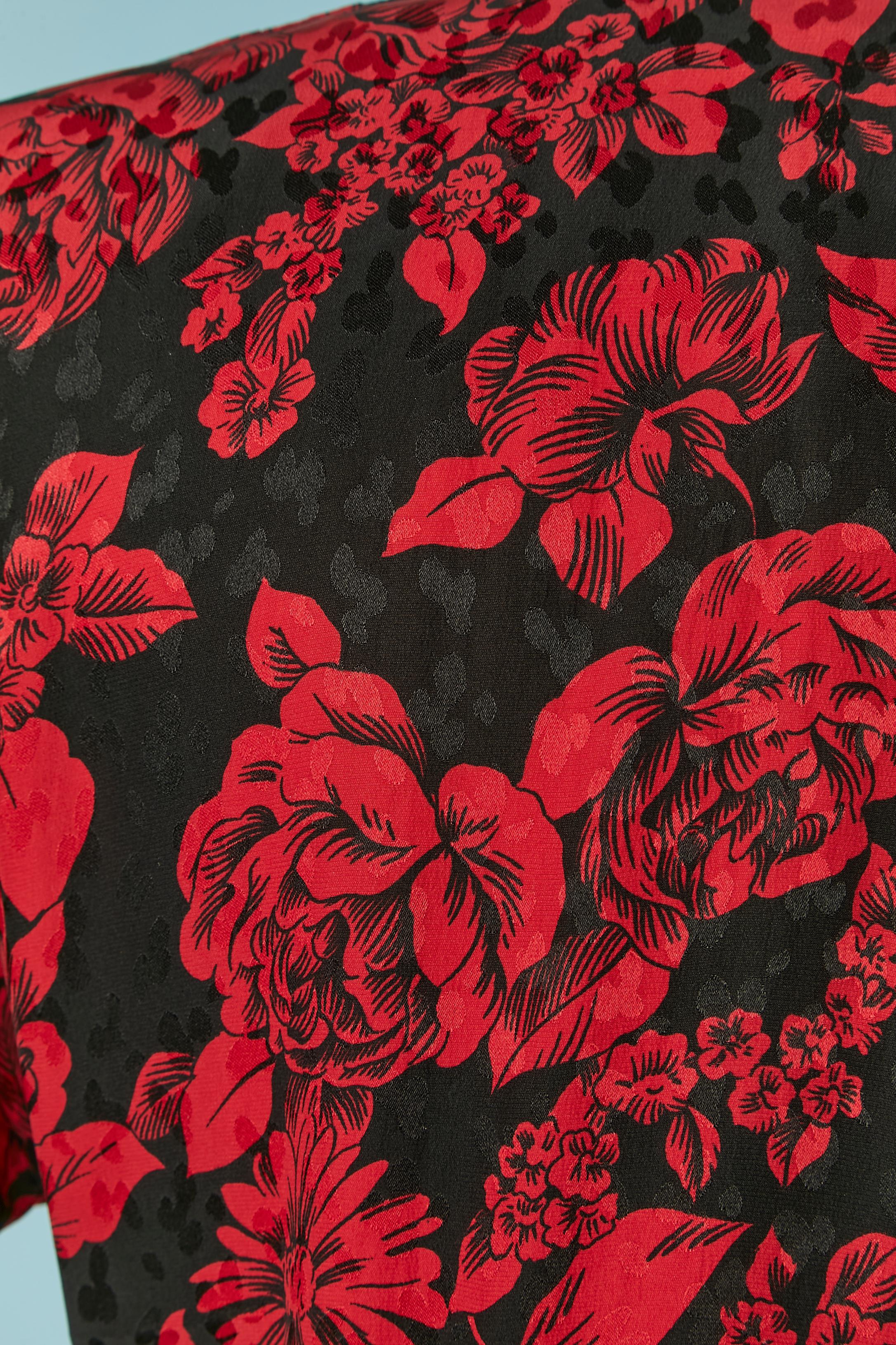 Silk jacquard dress with flower print Saint Laurent Rive Gauche Circa 1980's For Sale 2