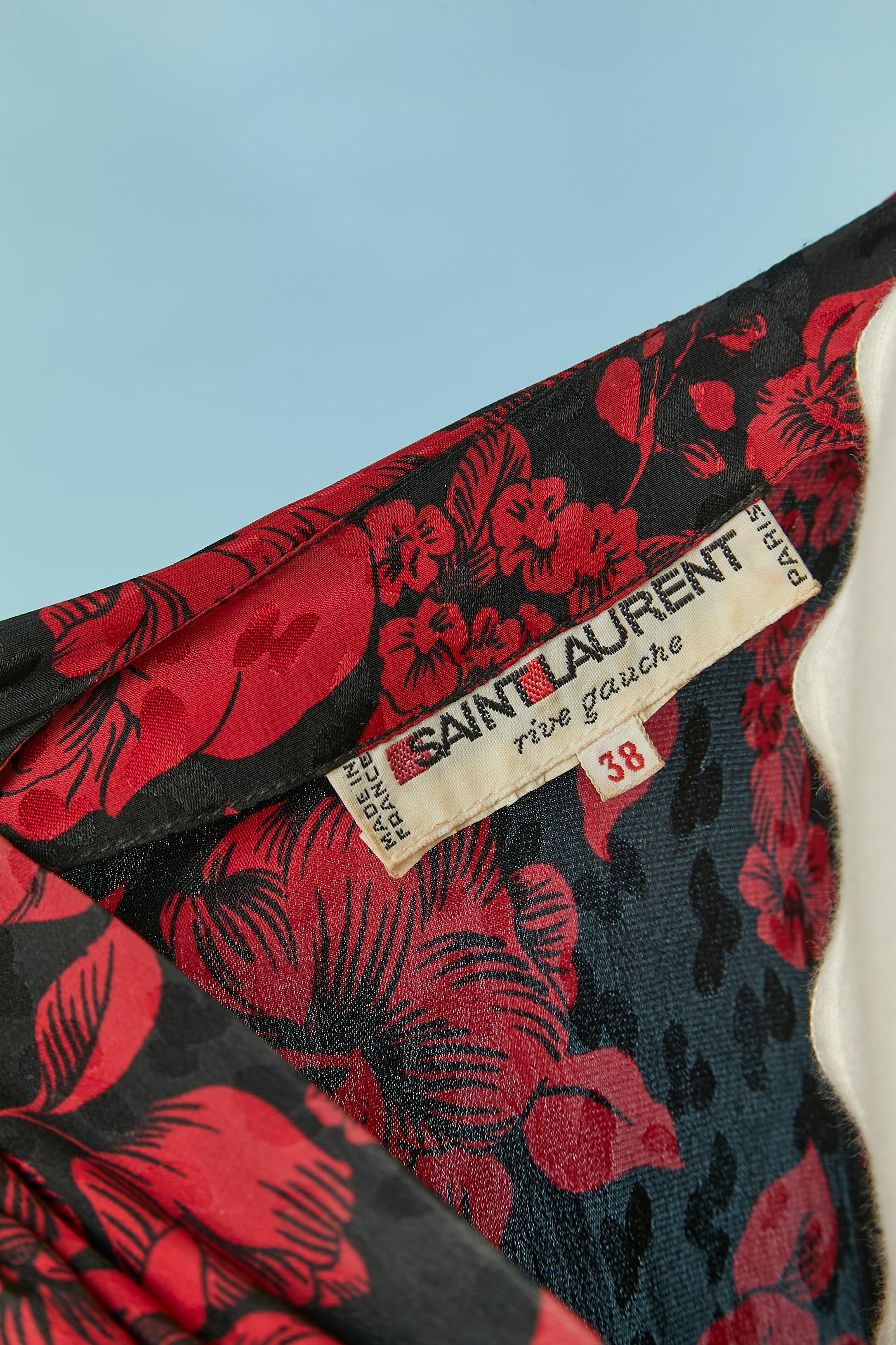 Silk jacquard dress with flower print Saint Laurent Rive Gauche Circa 1980's For Sale 3