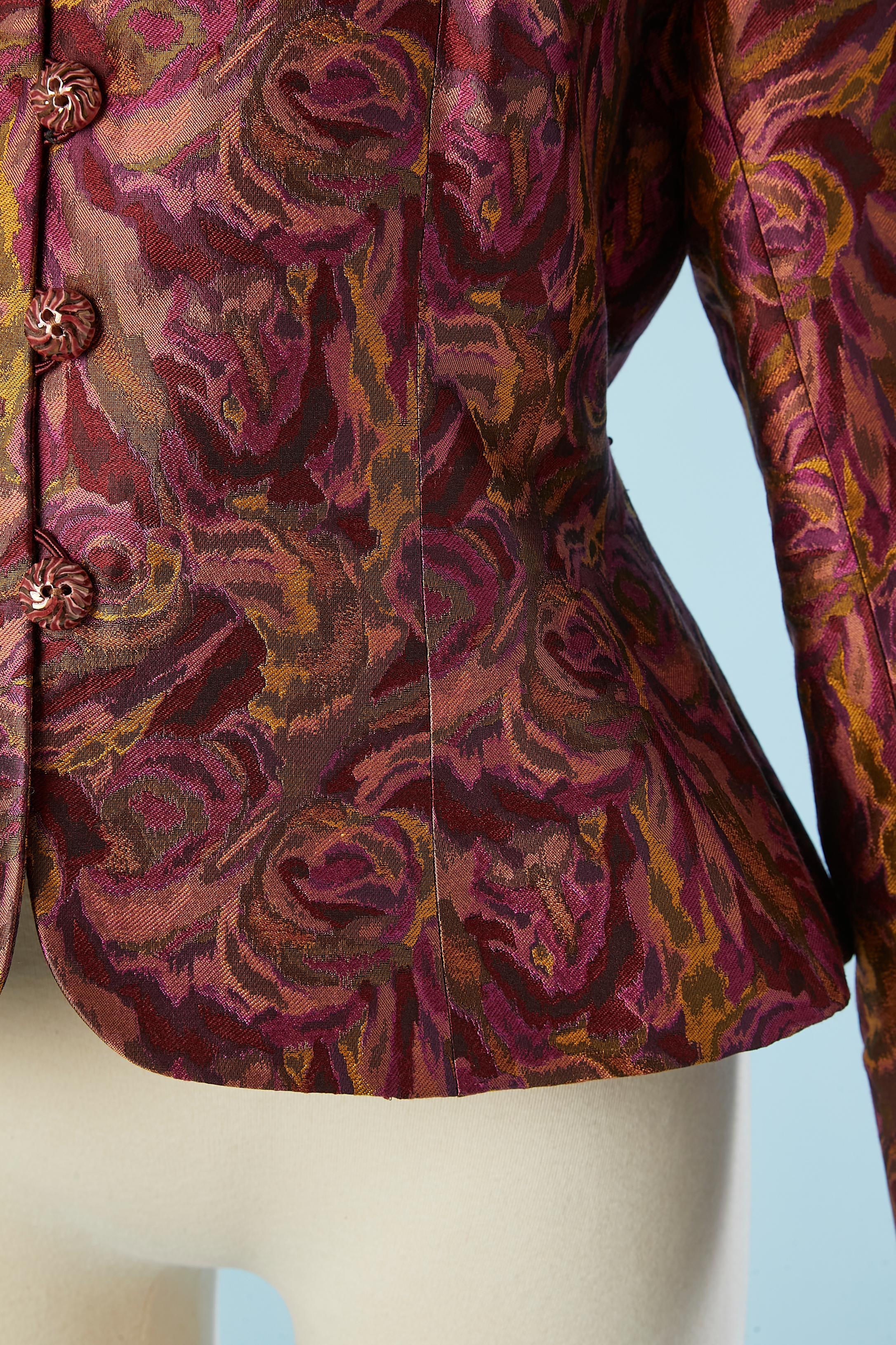 Brown Silk jacquard evening jacket with roses pattern Yves Saint Laurent Rive Gauche  For Sale