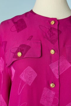 Silk jacquard fushia shirt with "bags" pattern Céline Circa 1970's