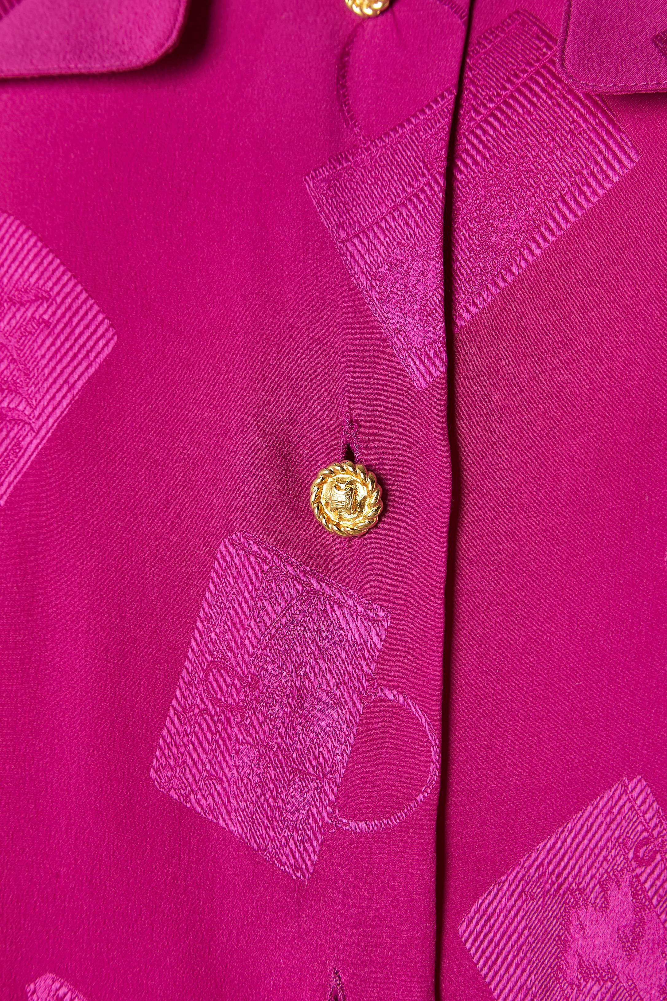 Purple Silk jacquard fushia shirt with 