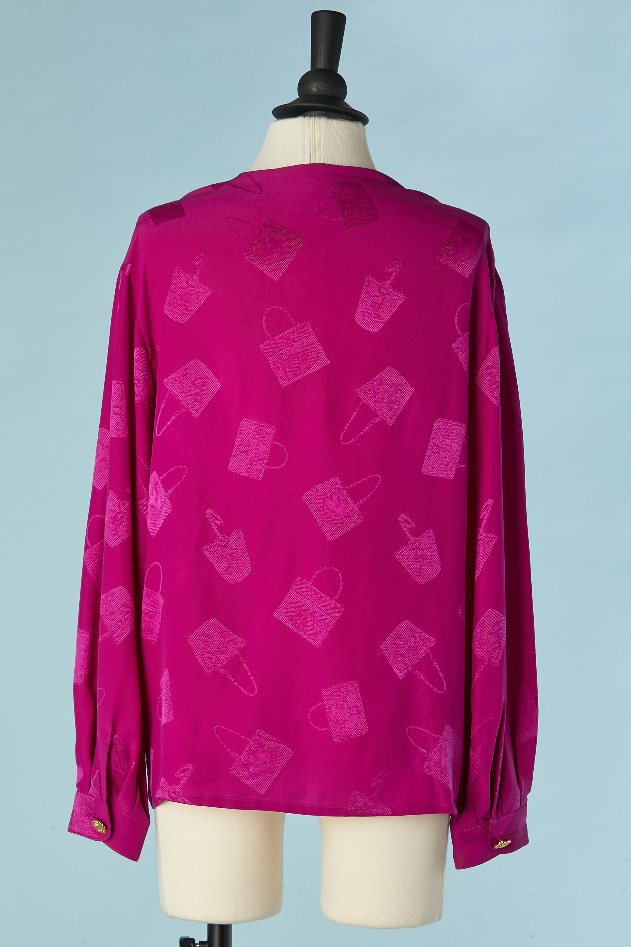 Women's Silk jacquard fushia shirt with 