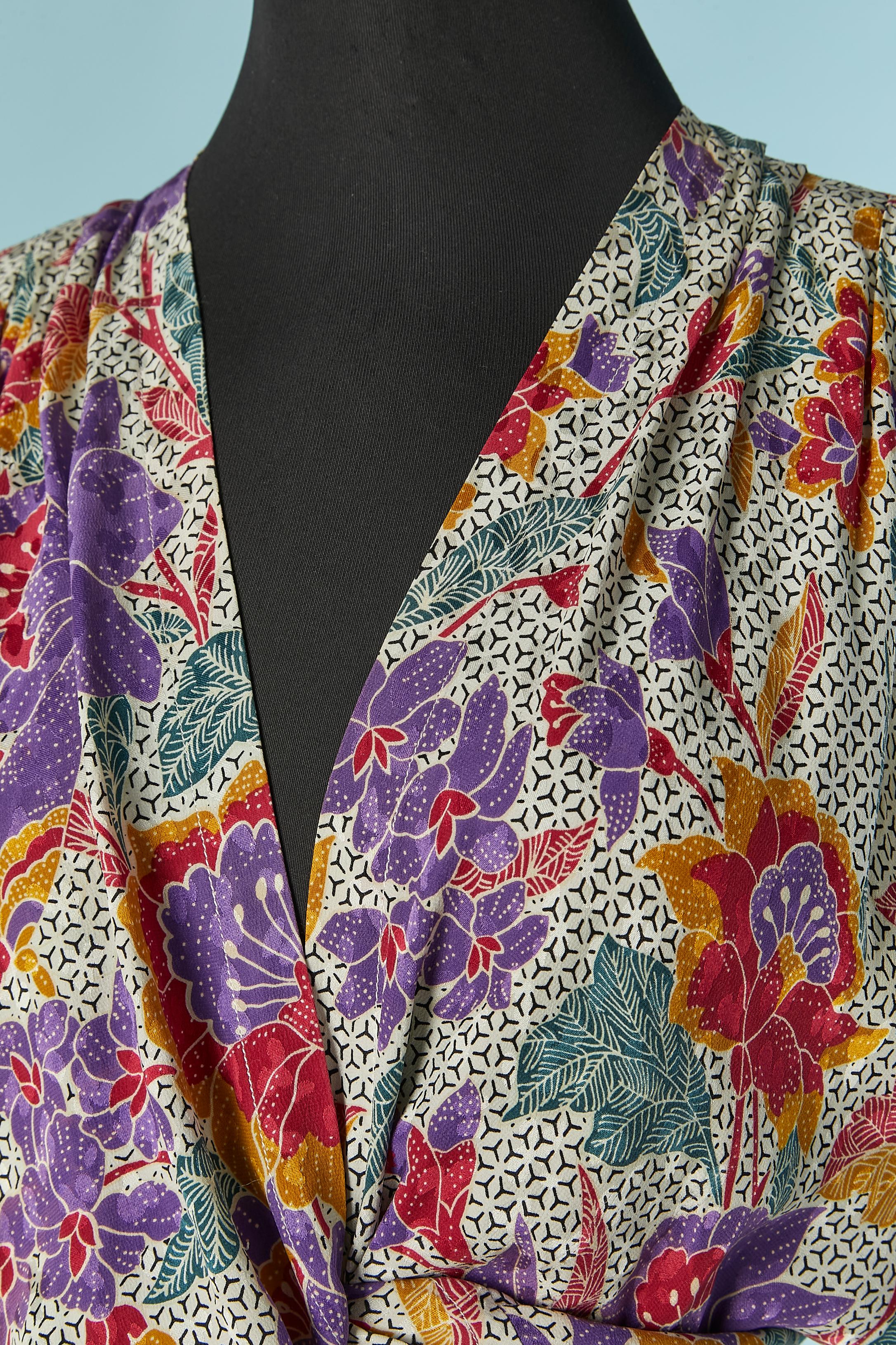 Gris Robe imprimée en jacquard de soie SAINT LAURENT Rive Gauche en vente