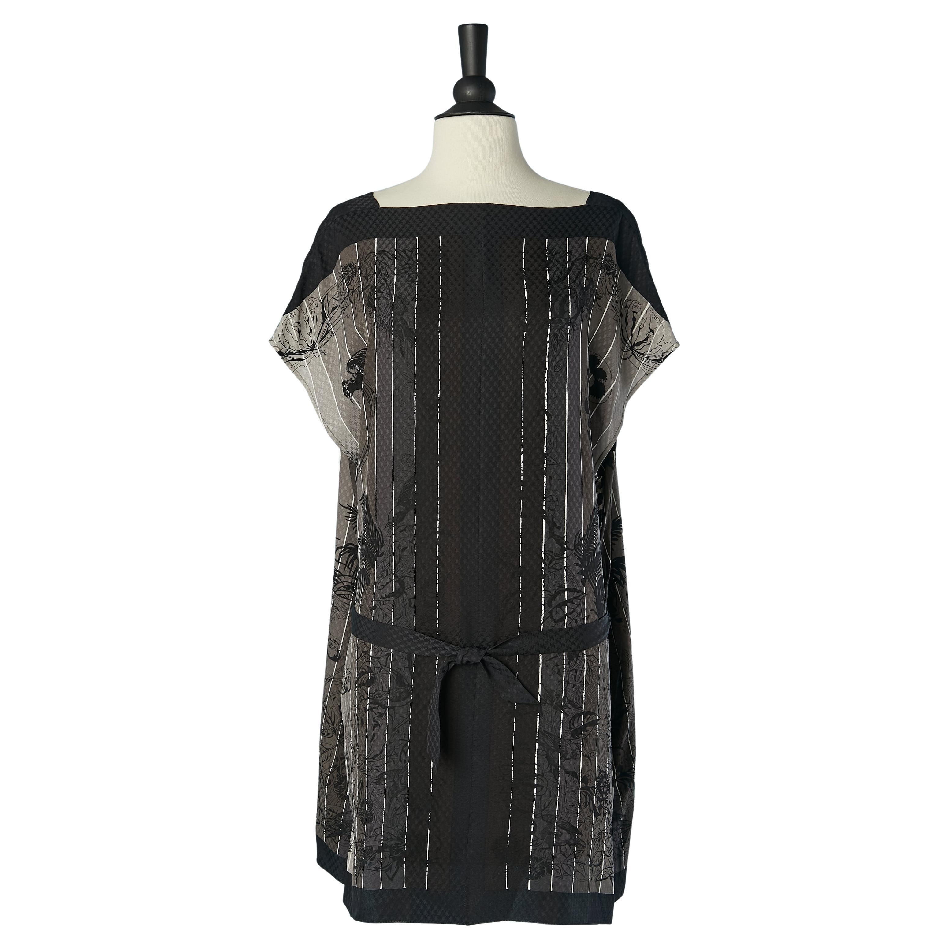 Giacca in seta jacquard stampata con cintura e bottoni laterali Hermès