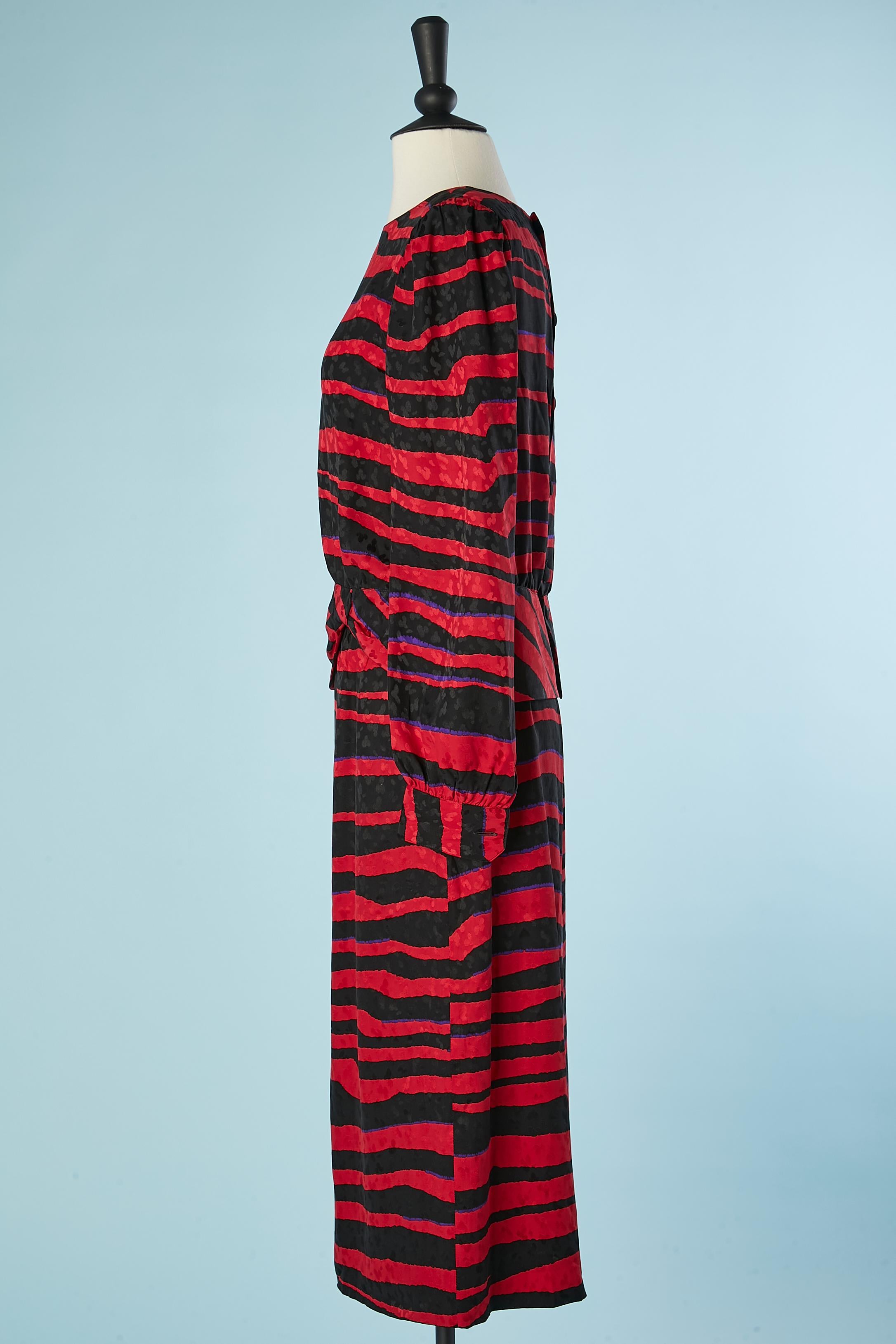 Silk jacquard printed shirt and skirt ensemble Céline Circa 1980's For Sale 1